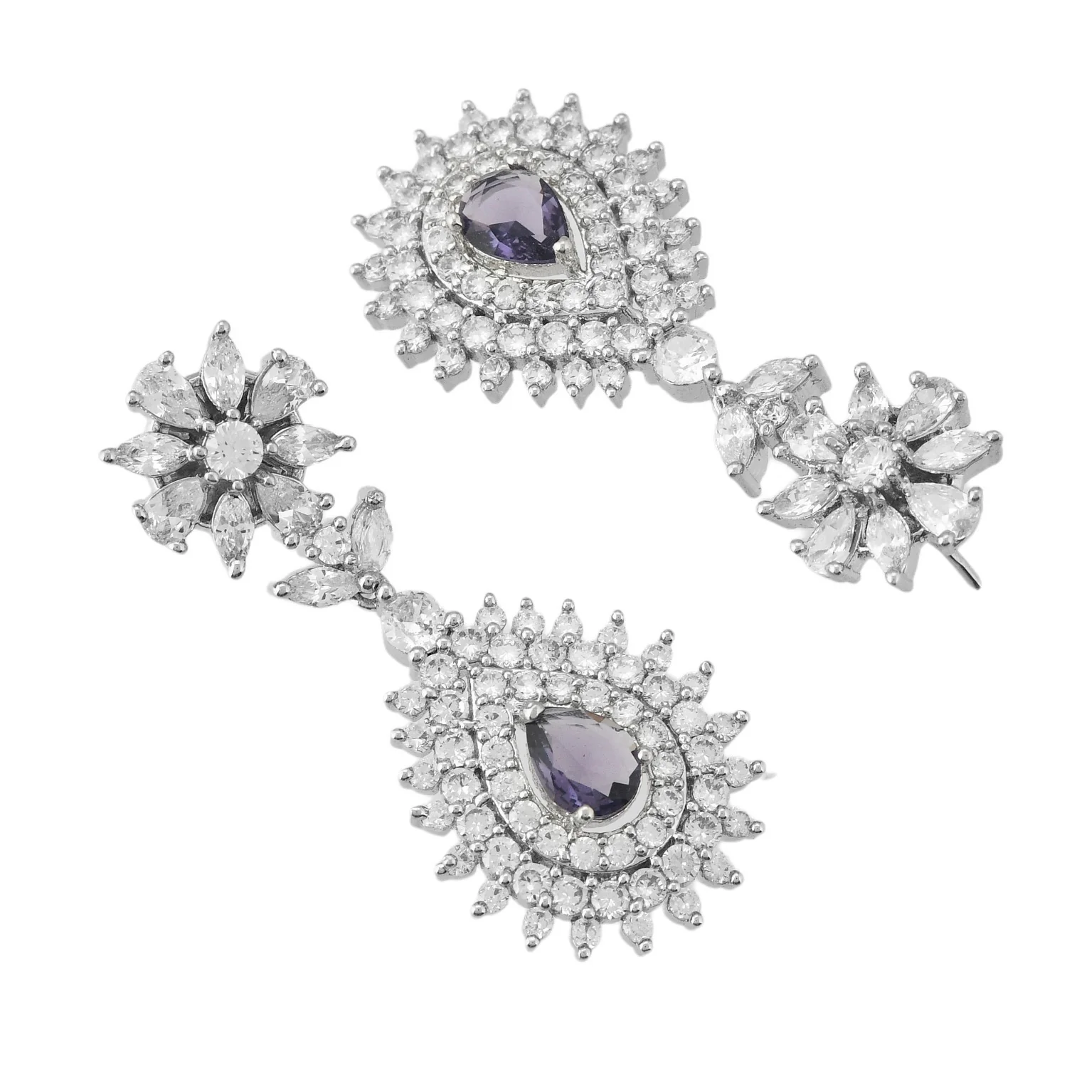 Sparkling Elegance Radiant Regal Purple American Diamond Necklace Set - Image 7