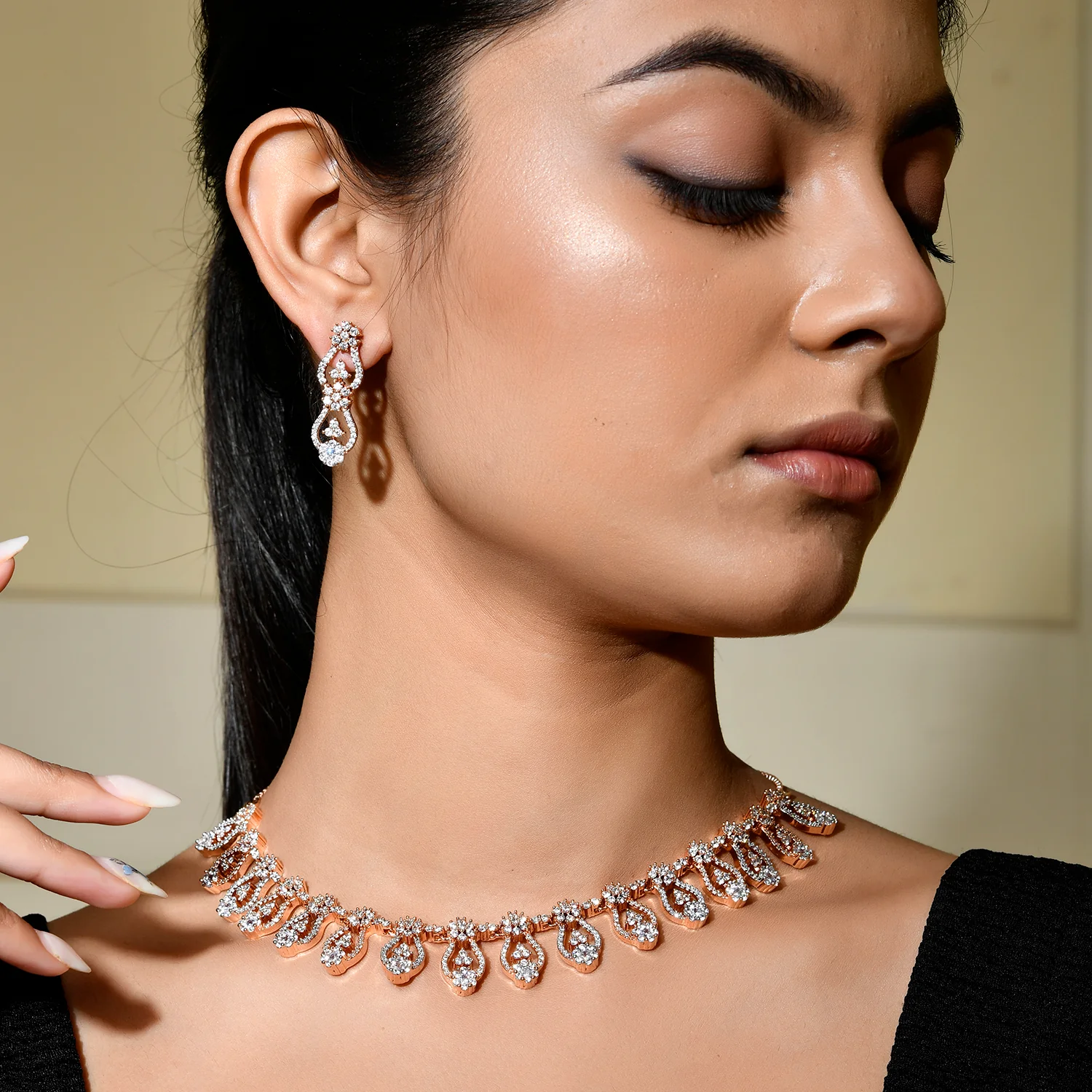 Sparkling Elegance Radiant Reverie American Diamond Necklace Set - Image 2
