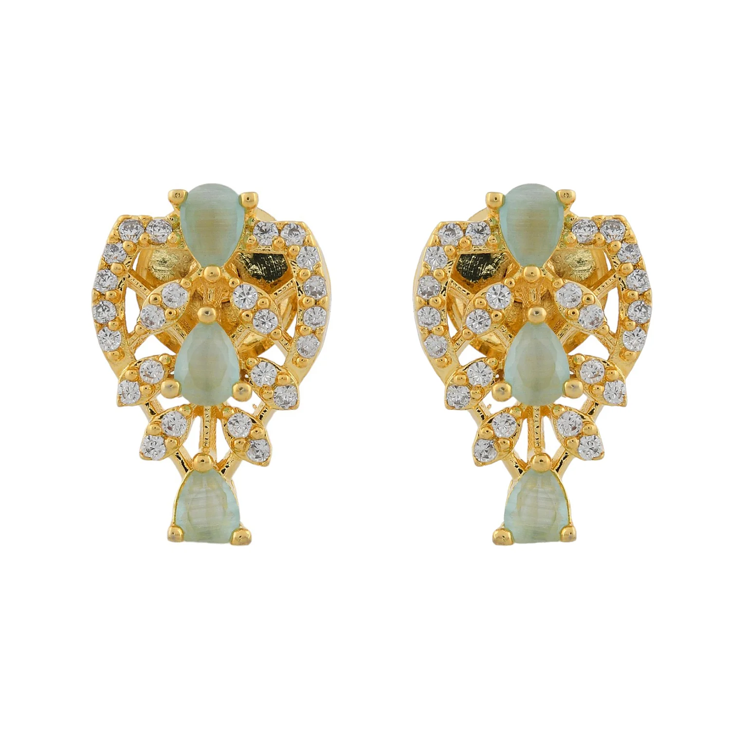 Sparkling Elegance Radiant Serene Green American Diamond Studs Earrings - Image 4