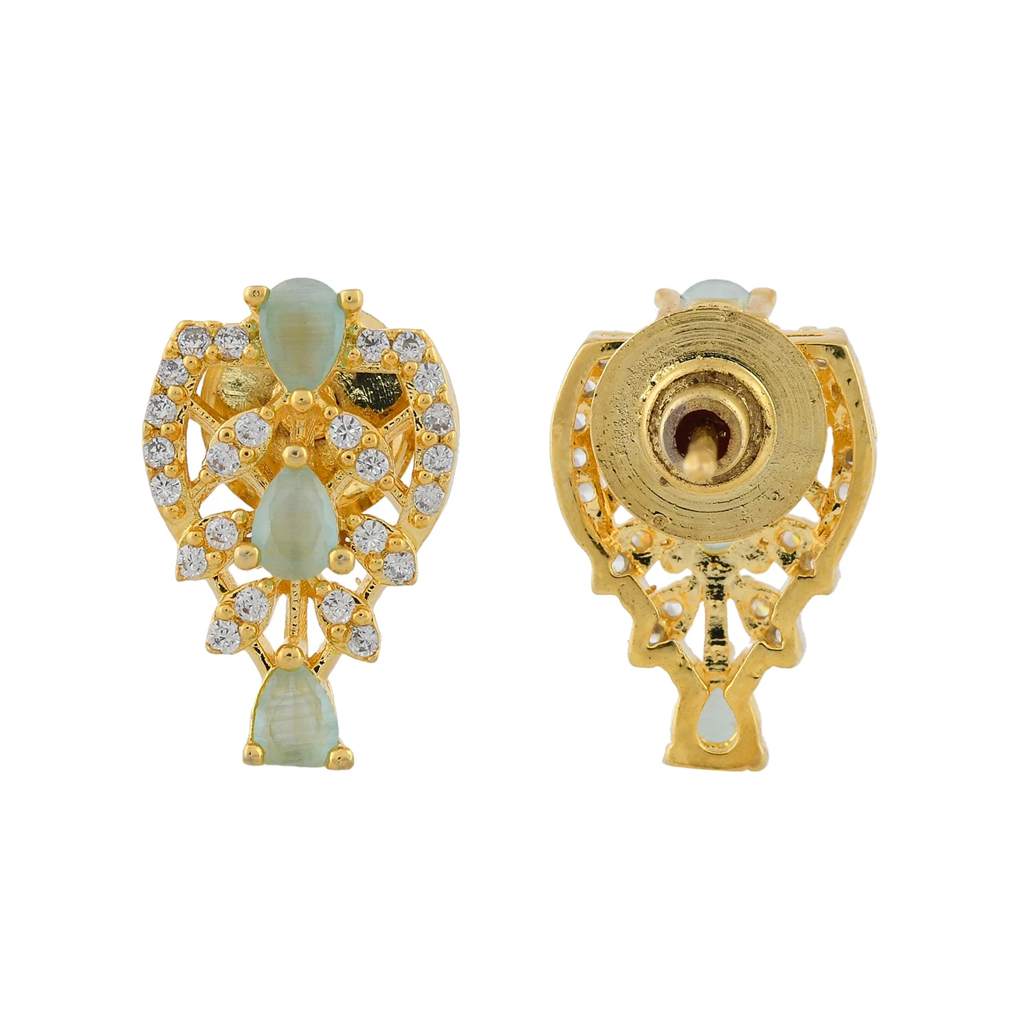 Sparkling Elegance Radiant Serene Green American Diamond Studs Earrings - Image 5