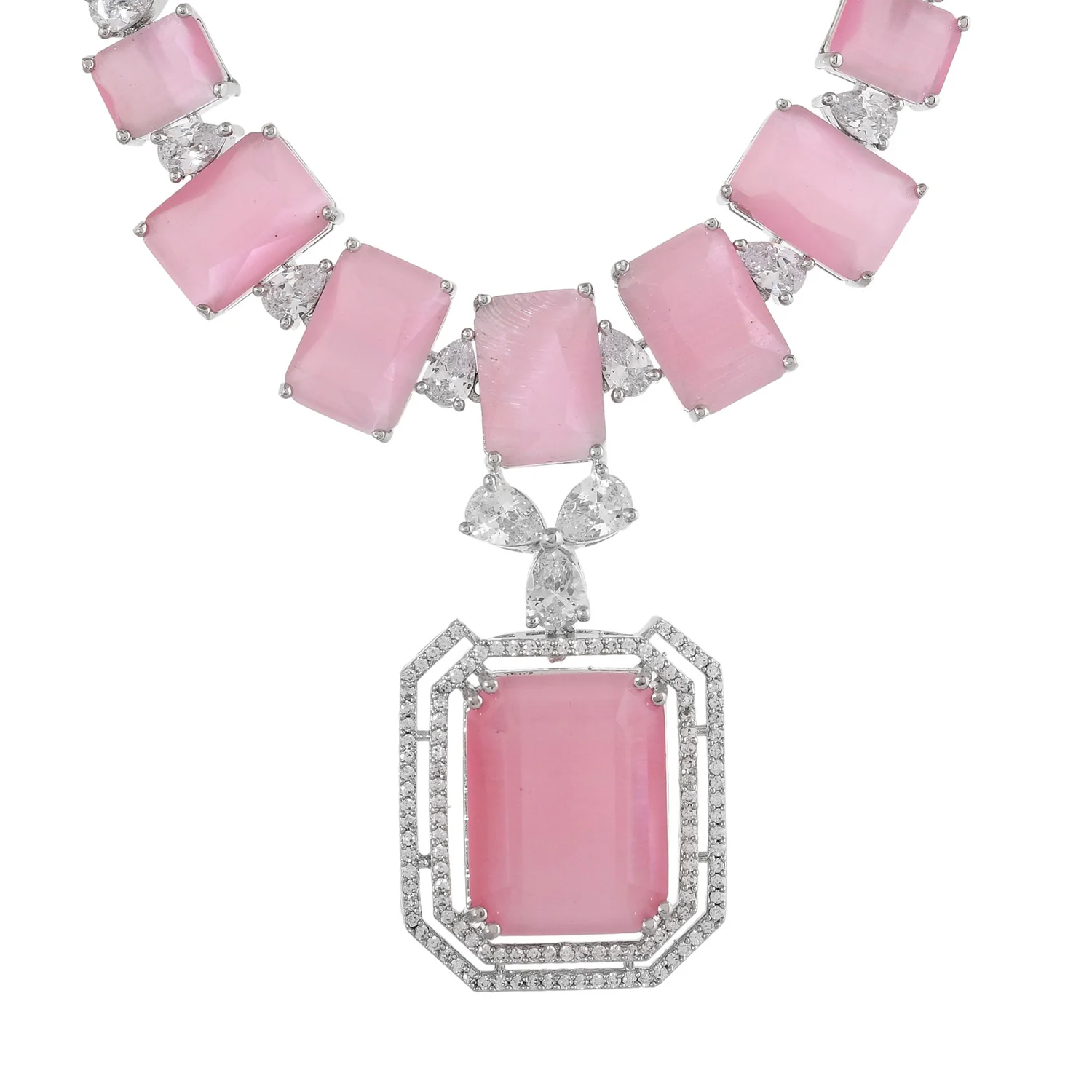 Sparkling Elegance Radiant Soft Pink American Diamond Necklace Set - Image 5