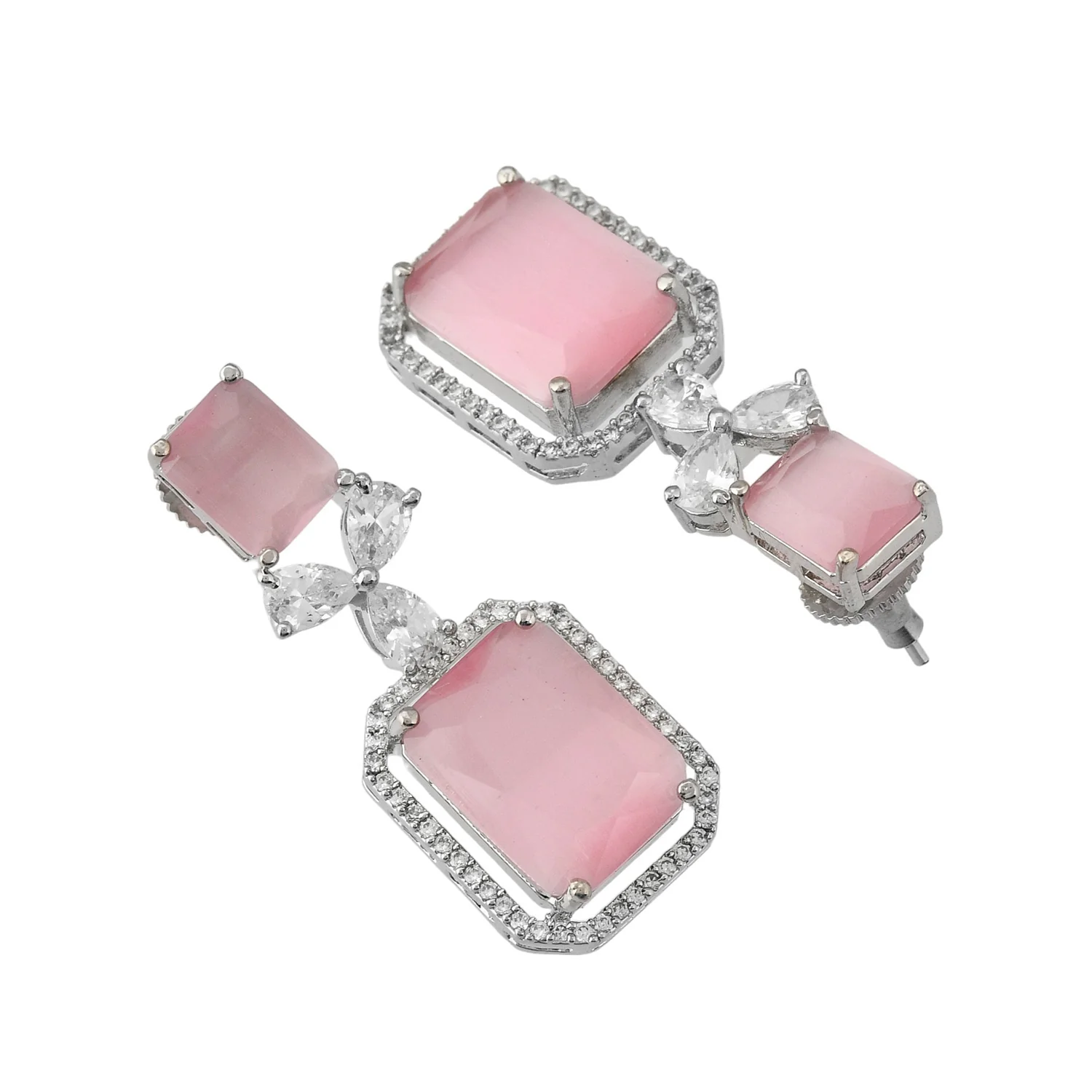 Sparkling Elegance Radiant Soft Pink American Diamond Necklace Set - Image 7