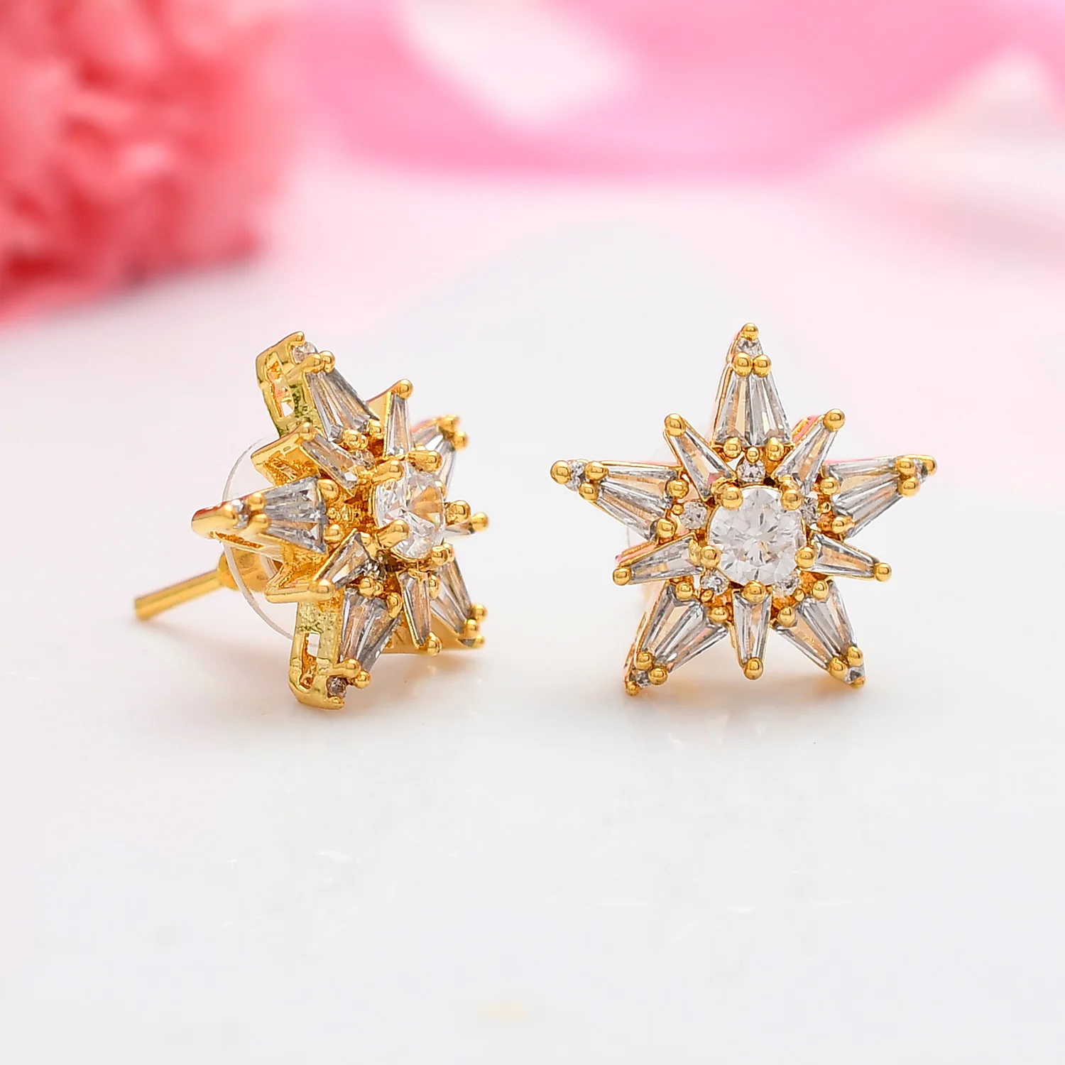 Sparkling Elegance Radiant Starburst American Diamond Stud Earrings