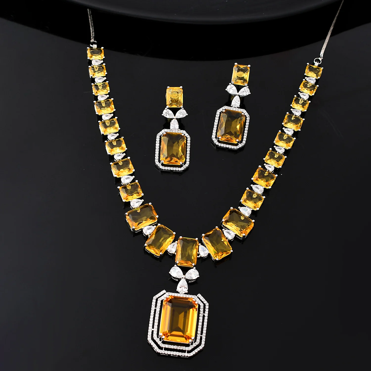 Sparkling Elegance Radiant Summer Yellow American Diamond Necklace Set