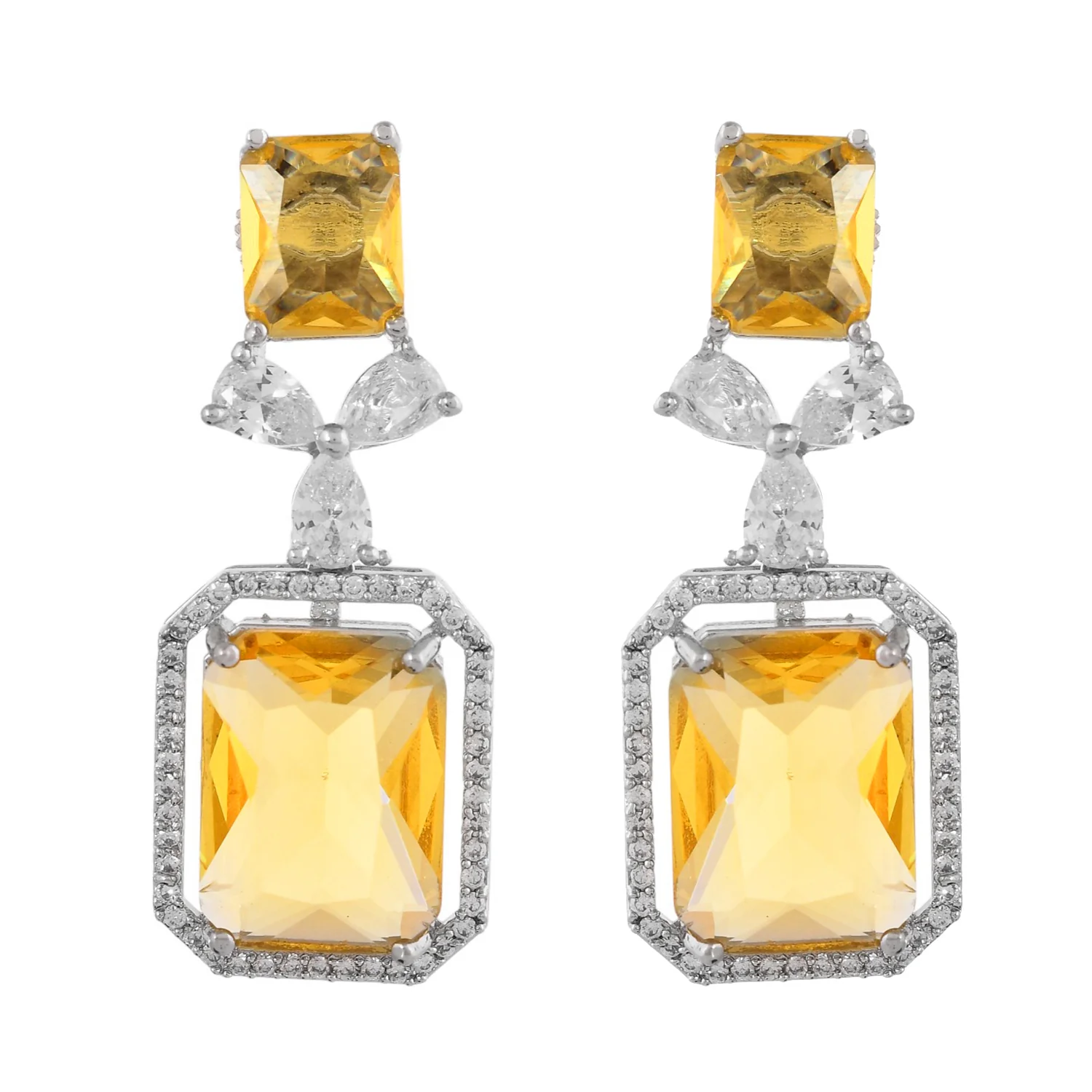 Sparkling Elegance Radiant Summer Yellow American Diamond Necklace Set - Image 6
