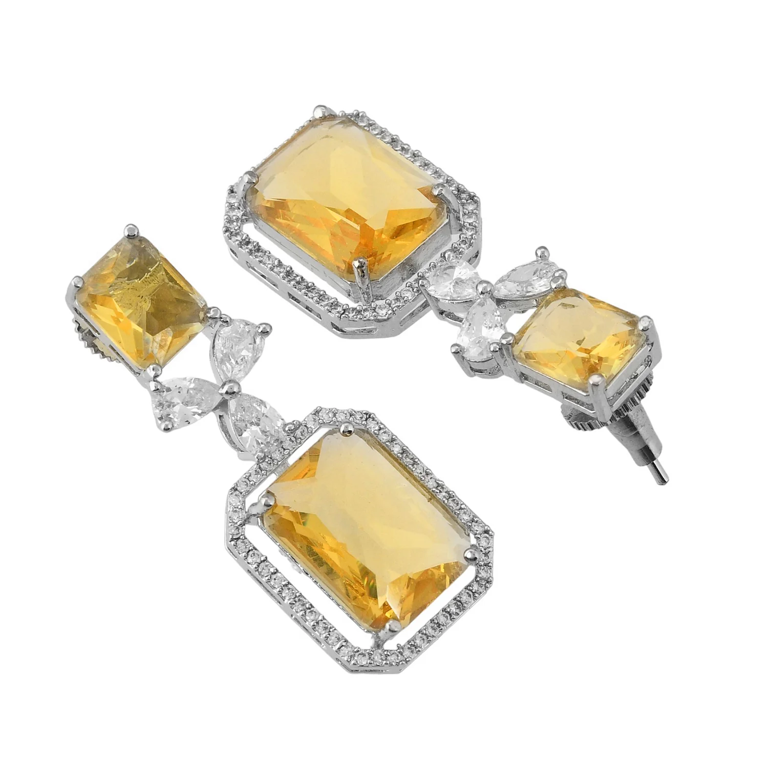 Sparkling Elegance Radiant Summer Yellow American Diamond Necklace Set - Image 7