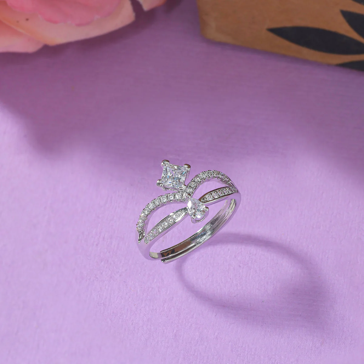 Sparkling Elegance Rectangle Cut CZ Adorned Silver Plated Ring