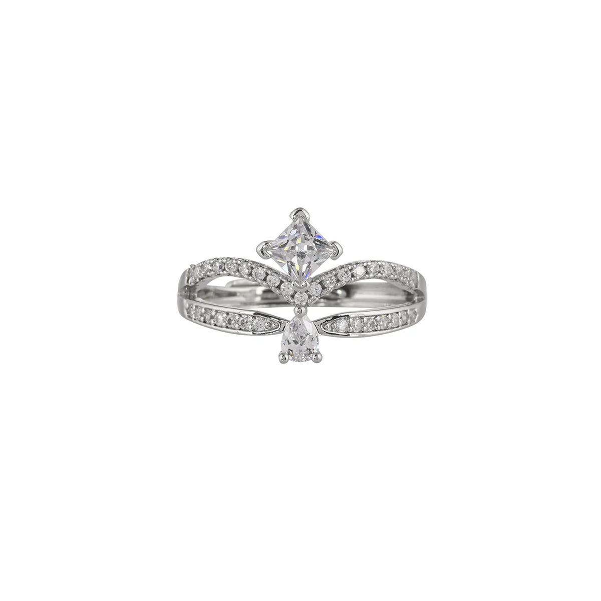 Sparkling Elegance Rectangle Cut CZ Adorned Silver Plated Ring - Image 3