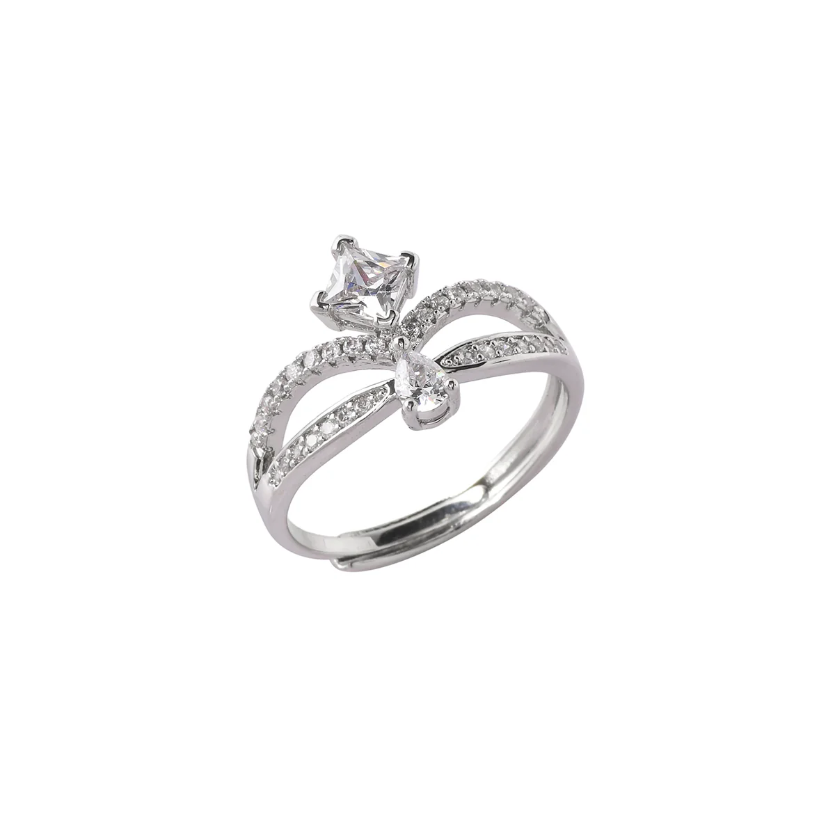 Sparkling Elegance Rectangle Cut CZ Adorned Silver Plated Ring - Image 4
