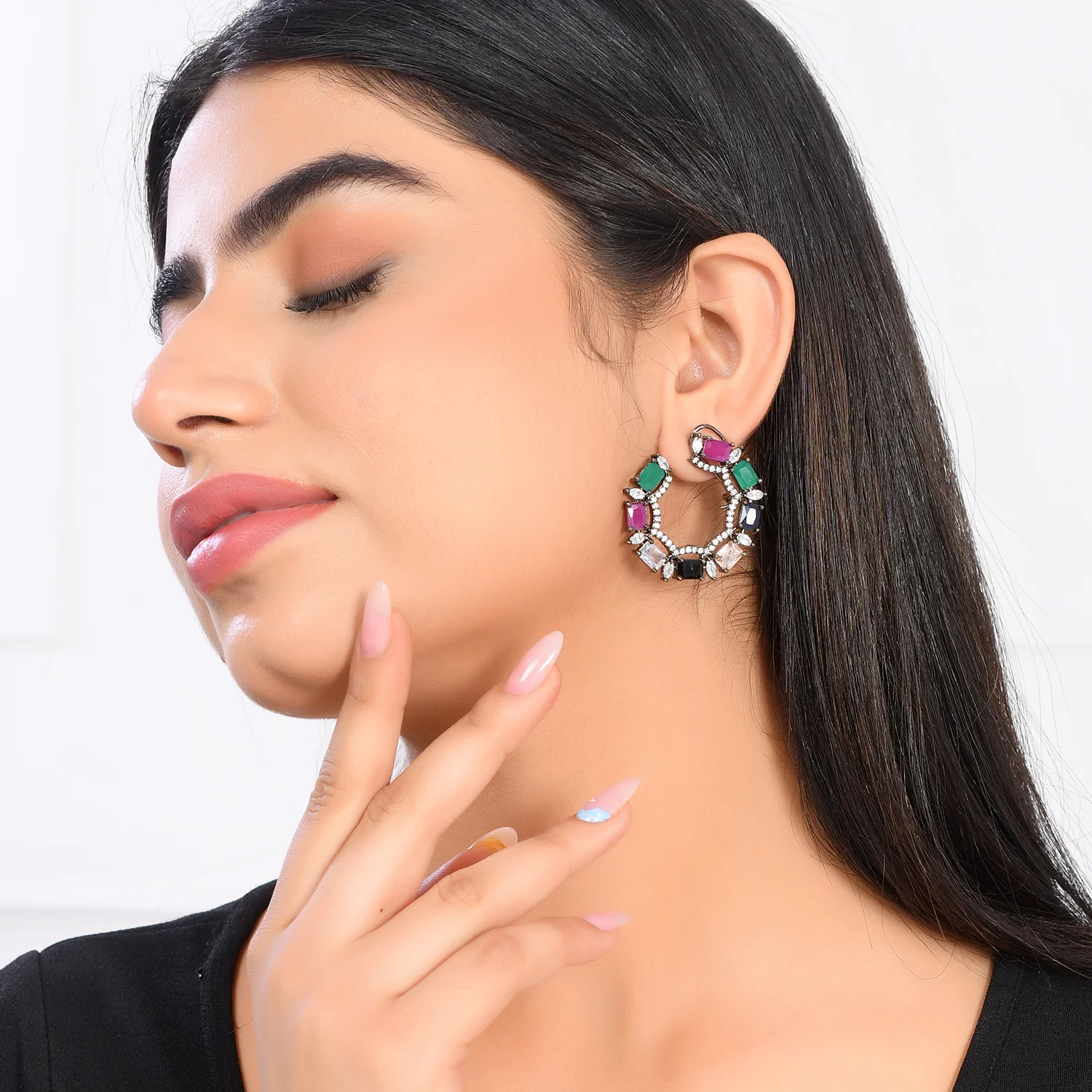 Sparkling Elegance Rectangle Cut Cz Earrings - Image 2