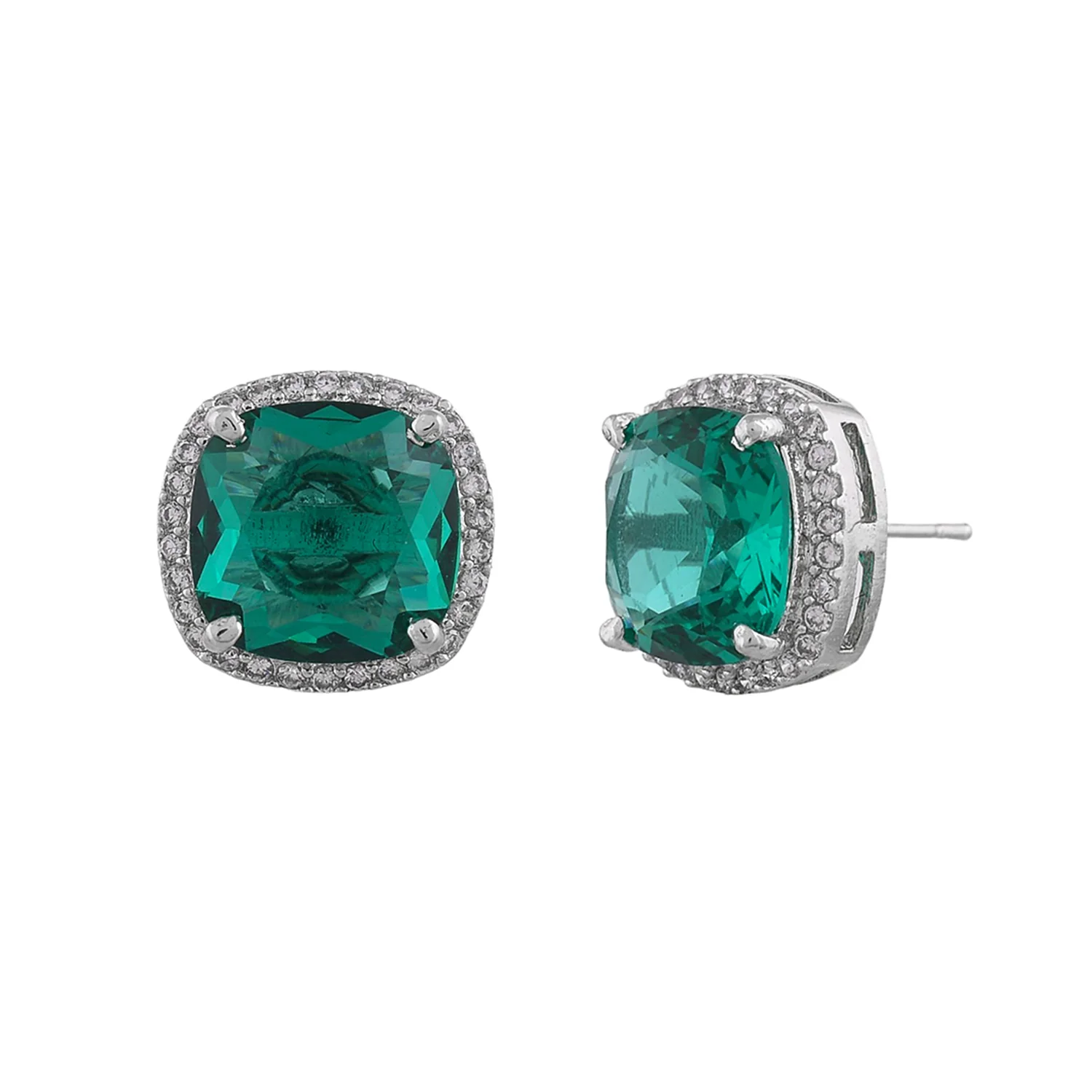 Sparkling Elegance Rectangle Cut Green Cz Stud Earrings - Image 3