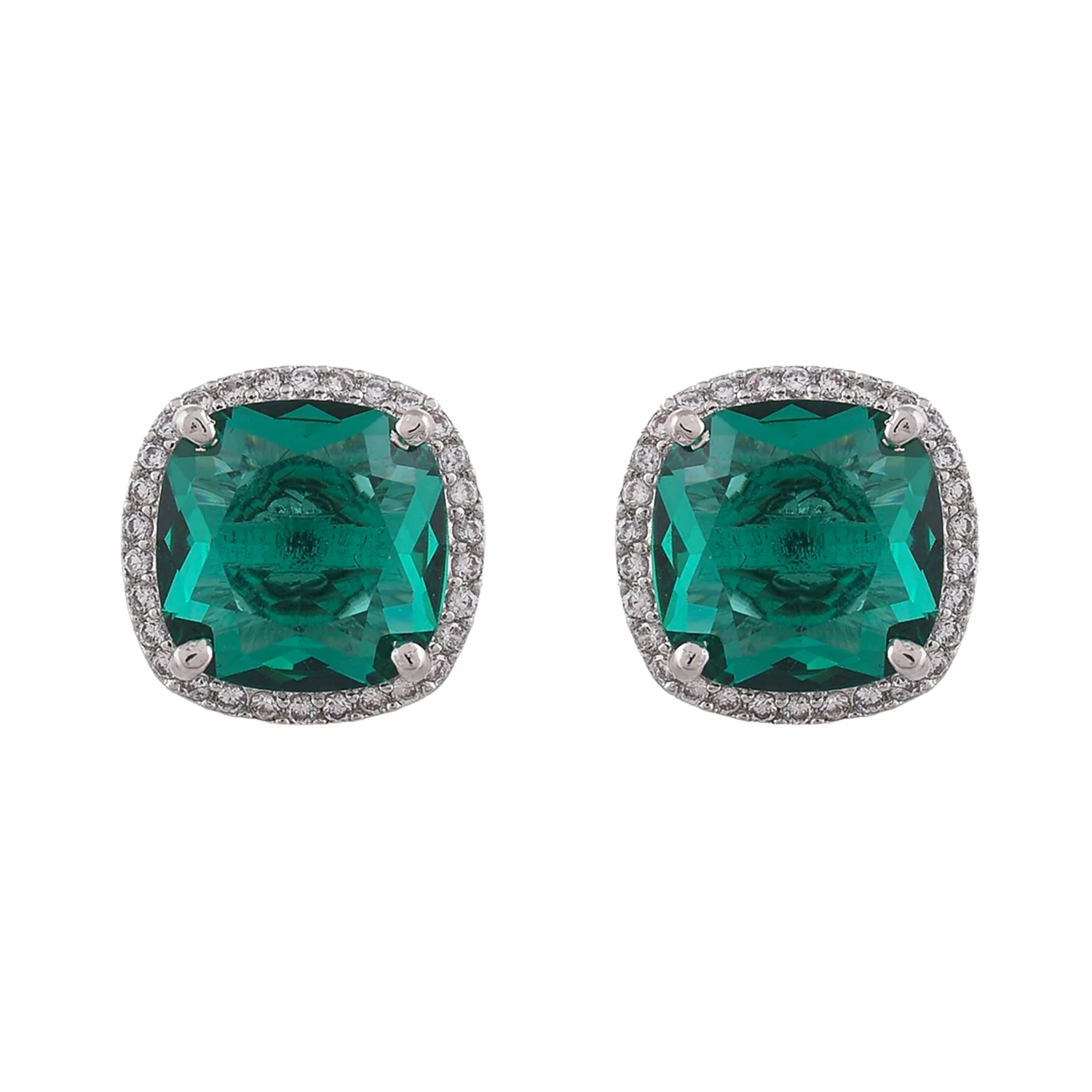 Sparkling Elegance Rectangle Cut Green Cz Stud Earrings - Image 4