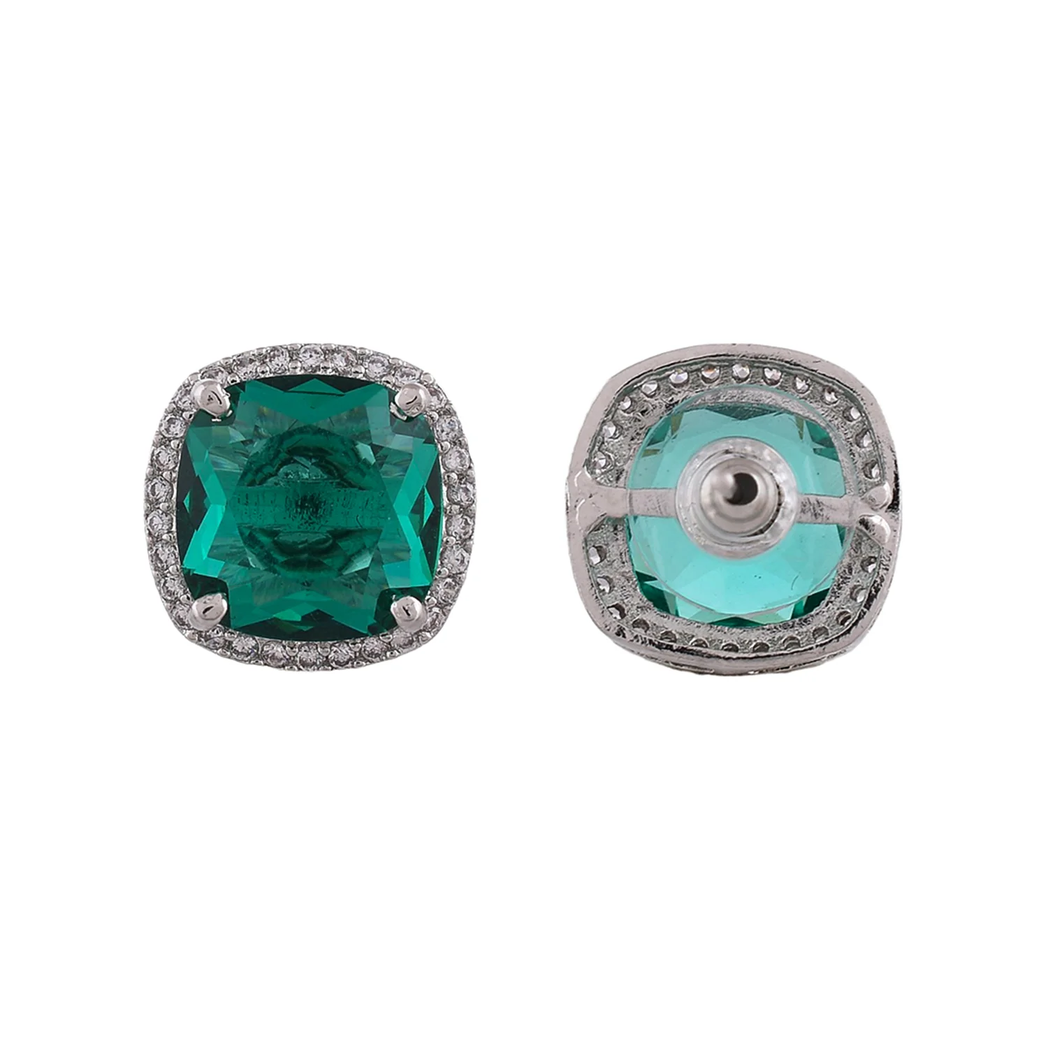 Sparkling Elegance Rectangle Cut Green Cz Stud Earrings - Image 5