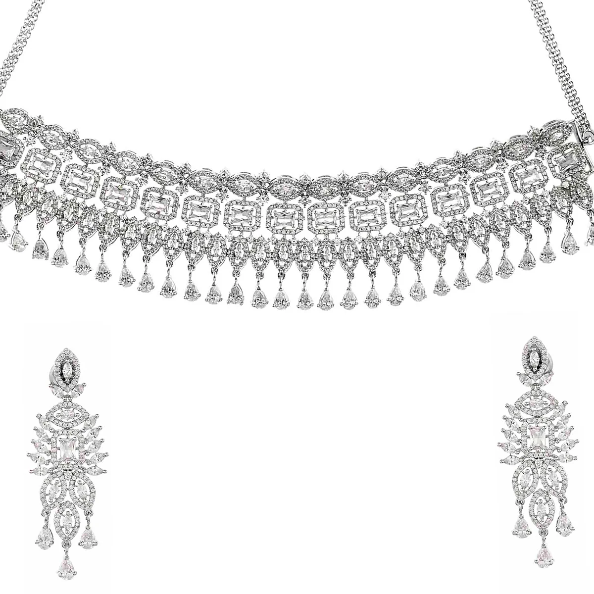 Sparkling Opulence Rectangle Cut Jewellery Set - Image 4