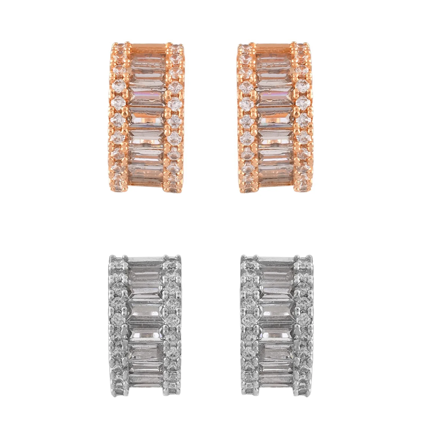 Sparkling Elegance Rectangle Cut  Silver and Gold  Cz Huggie Earrings Combo - Image 5