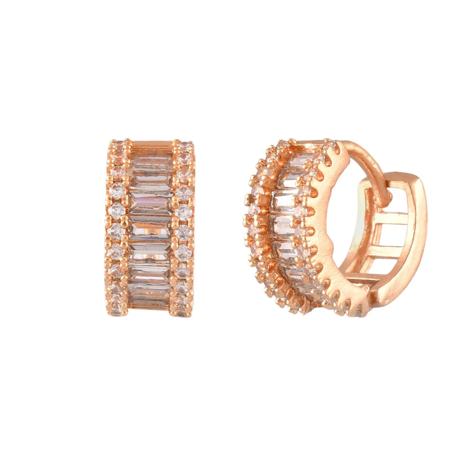 Sparkling Elegance Rectangle Cut White Cz Huggie Earrings - Image 3