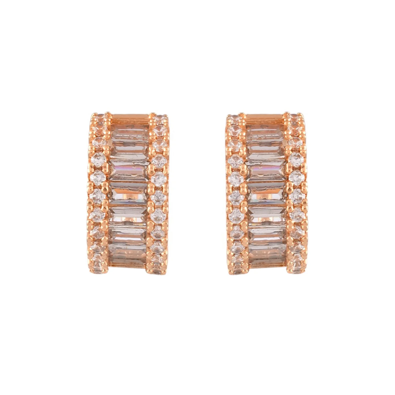 Sparkling Elegance Rectangle Cut White Cz Huggie Earrings - Image 4