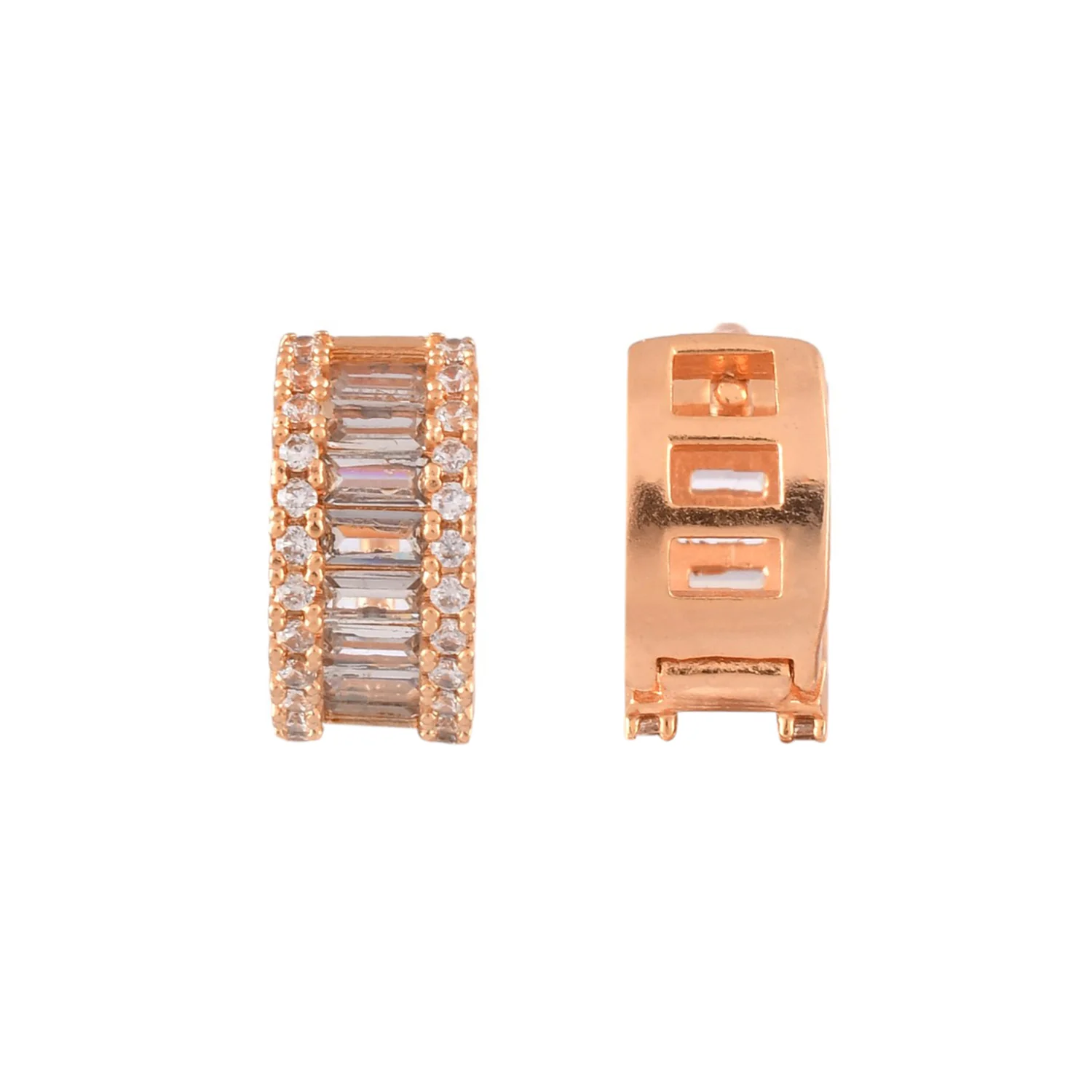 Sparkling Elegance Rectangle Cut White Cz Huggie Earrings - Image 5