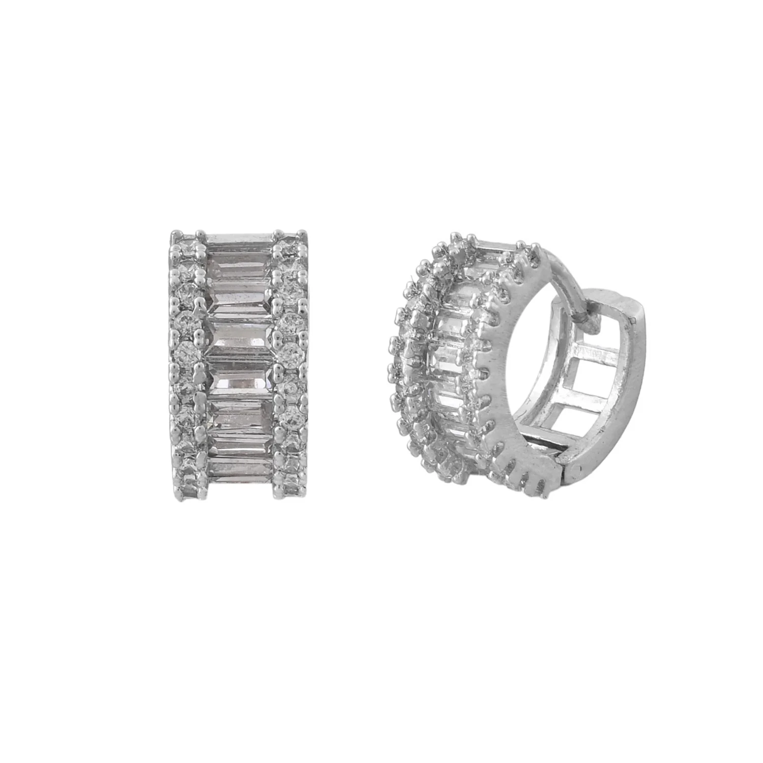 Sparkling Elegance Rectangle Cut White Cz Huggie Earrings - Image 3