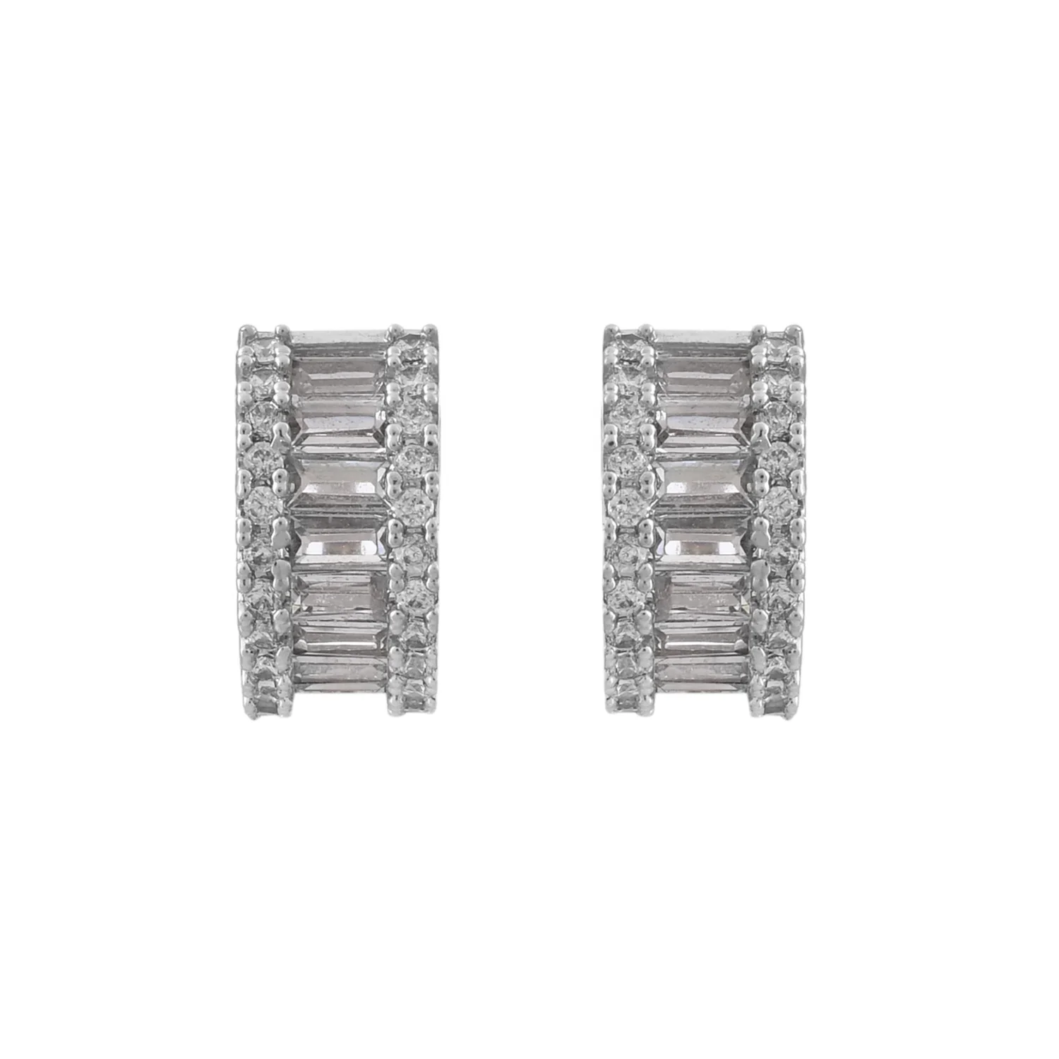 Sparkling Elegance Rectangle Cut White Cz Huggie Earrings - Image 4