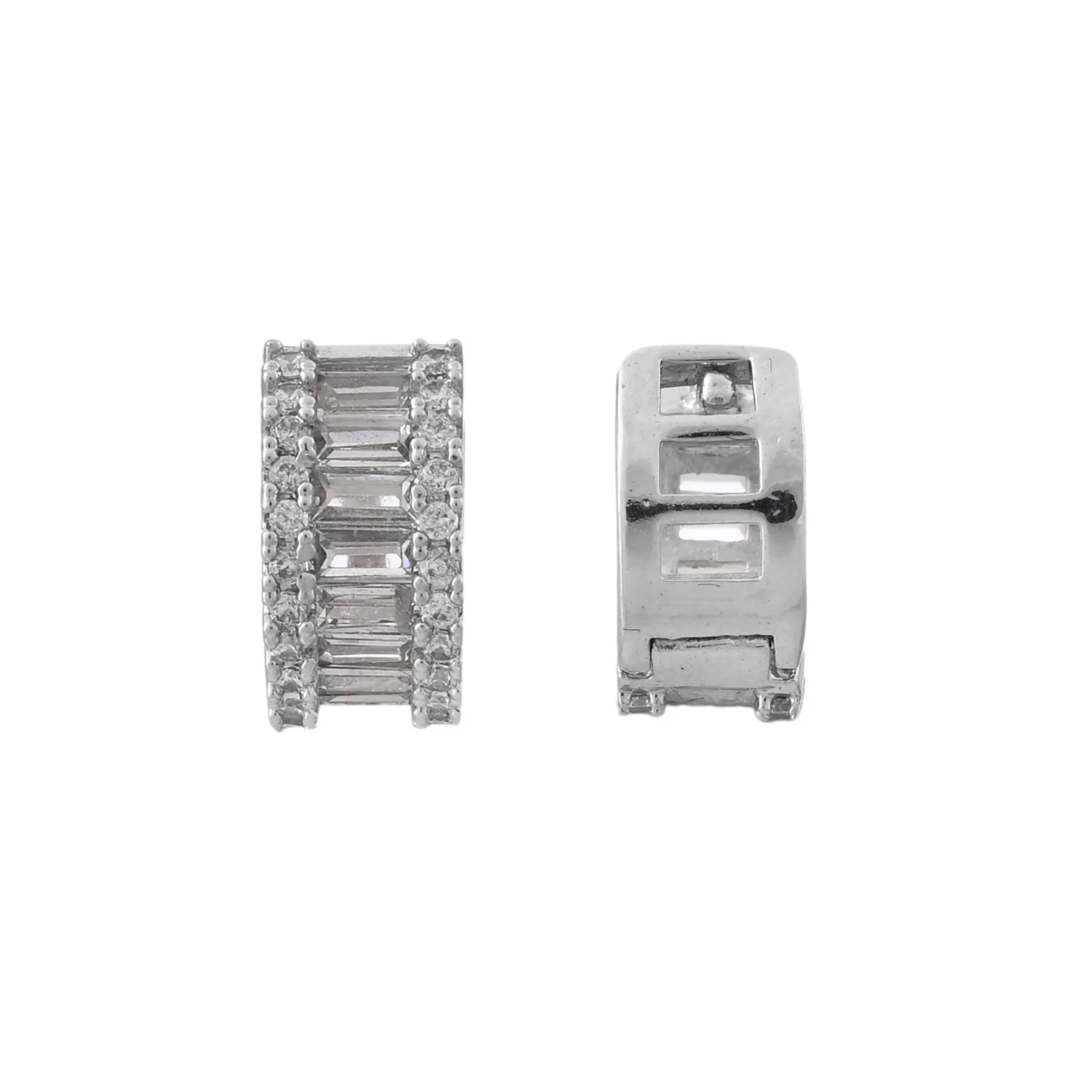 Sparkling Elegance Rectangle Cut White Cz Huggie Earrings - Image 5
