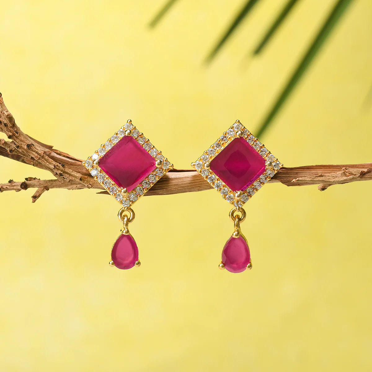 Sparkling Elegance Rectangle Cut Zirconia Adorned Brass Gold Plated Earrings