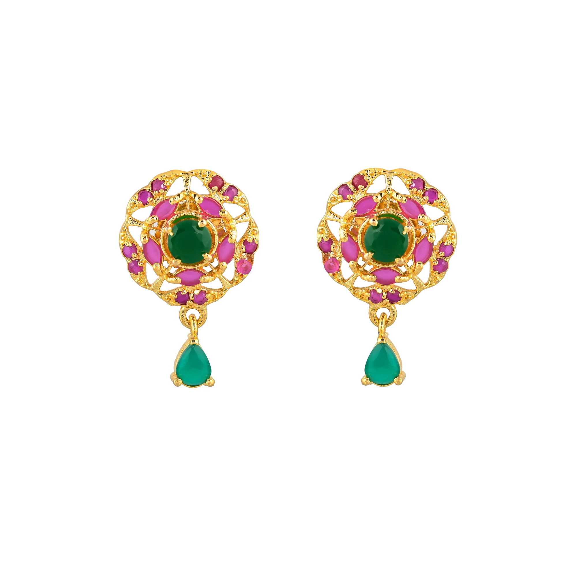 Sparkling Elegance Red and Green Zircons Teardrop Earrings - Image 3