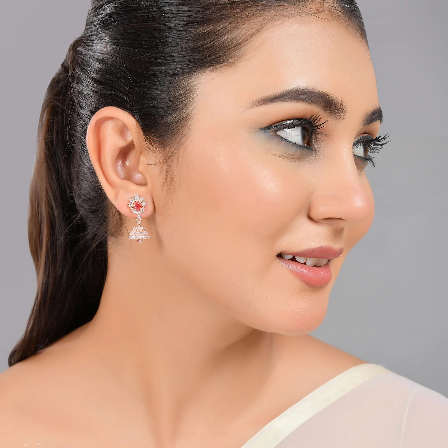 Sparkling Elegance Red And White Cz Casual Drop Earrings - Image 2