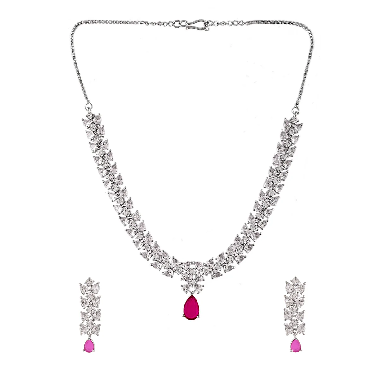 Sparkling Elegance Red and White CZ Jewellery Set - Image 4