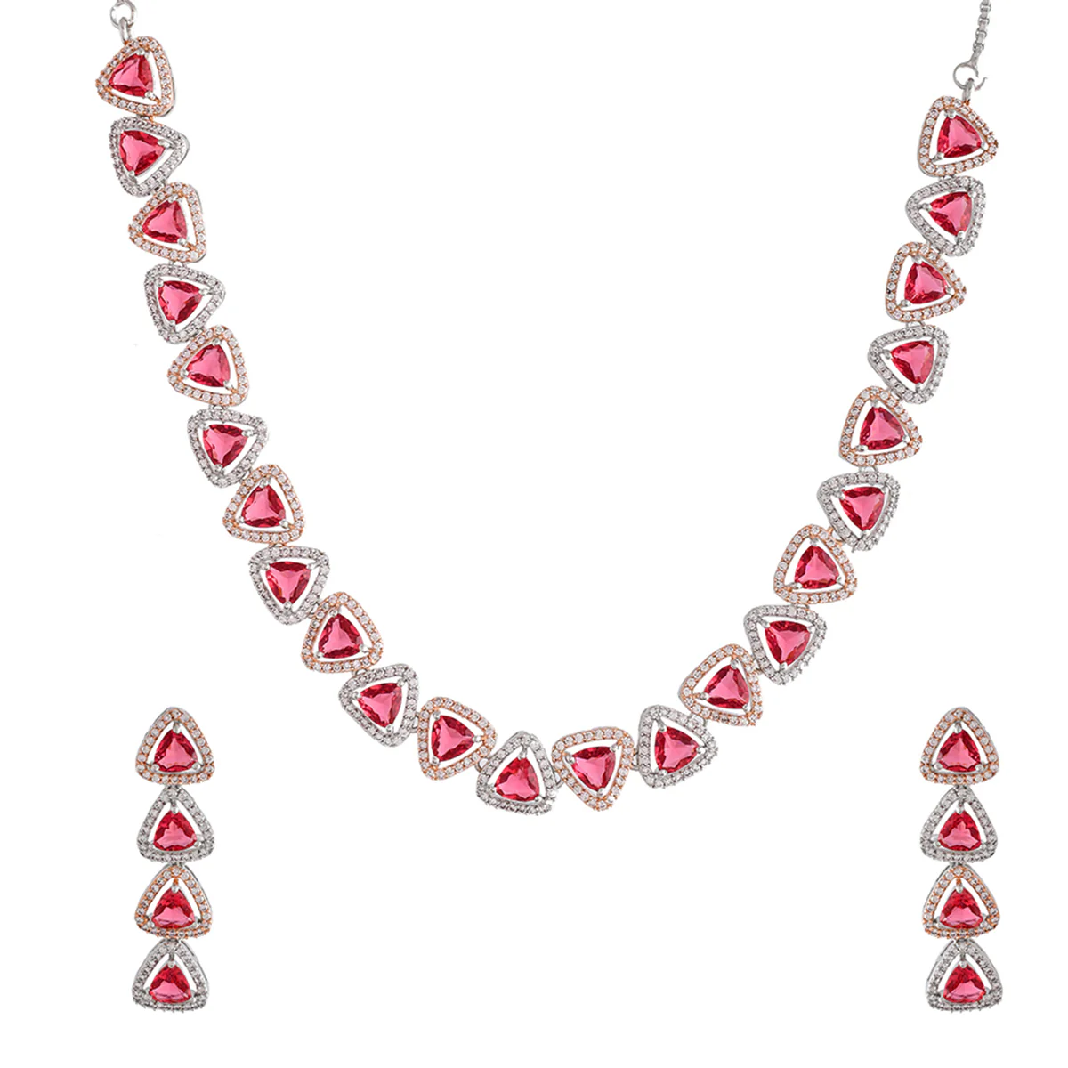 Sparkling Elegance Red and White Triangle Cut CZ Jewellery Set - Image 3