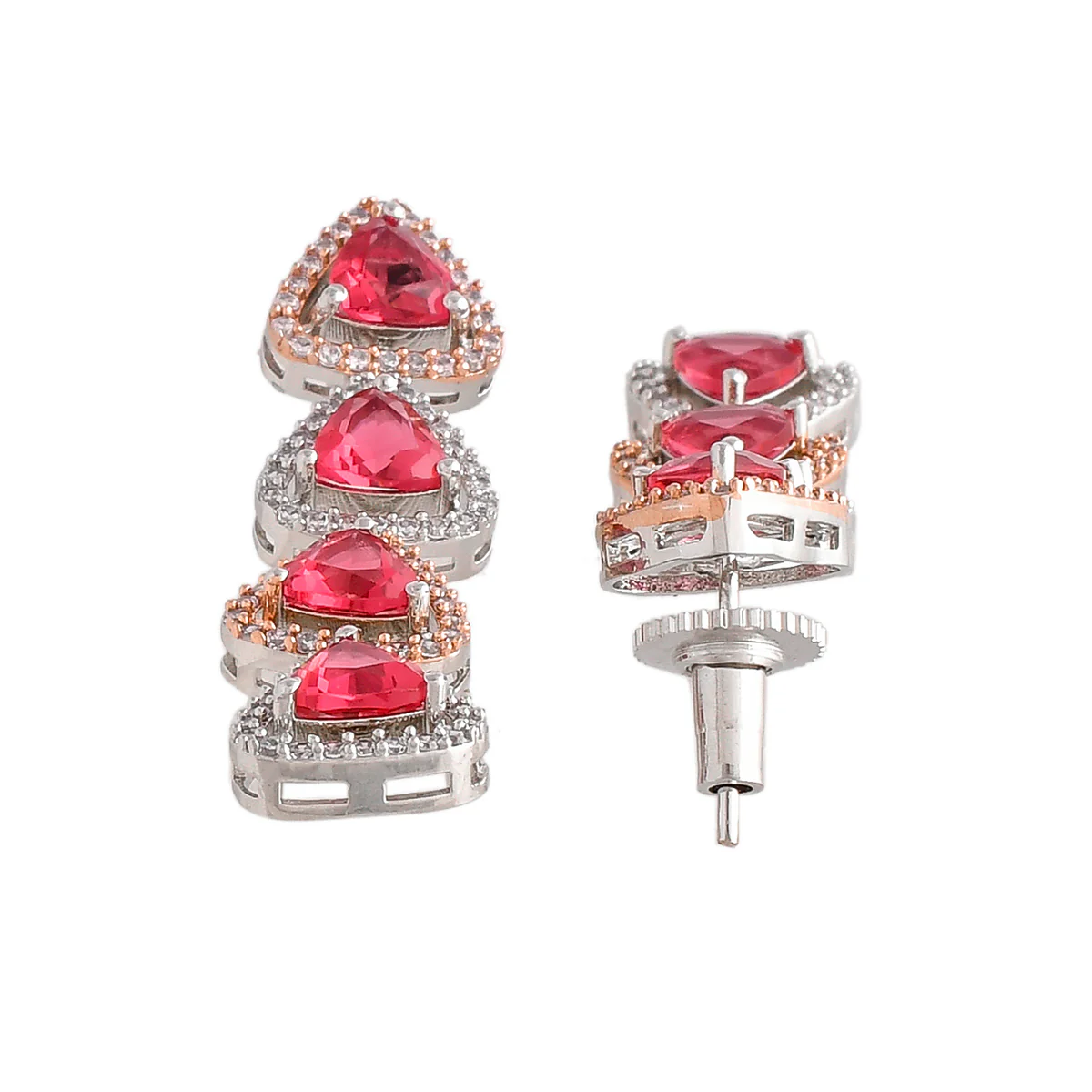 Sparkling Elegance Red and White Triangle Cut CZ Jewellery Set - Image 6