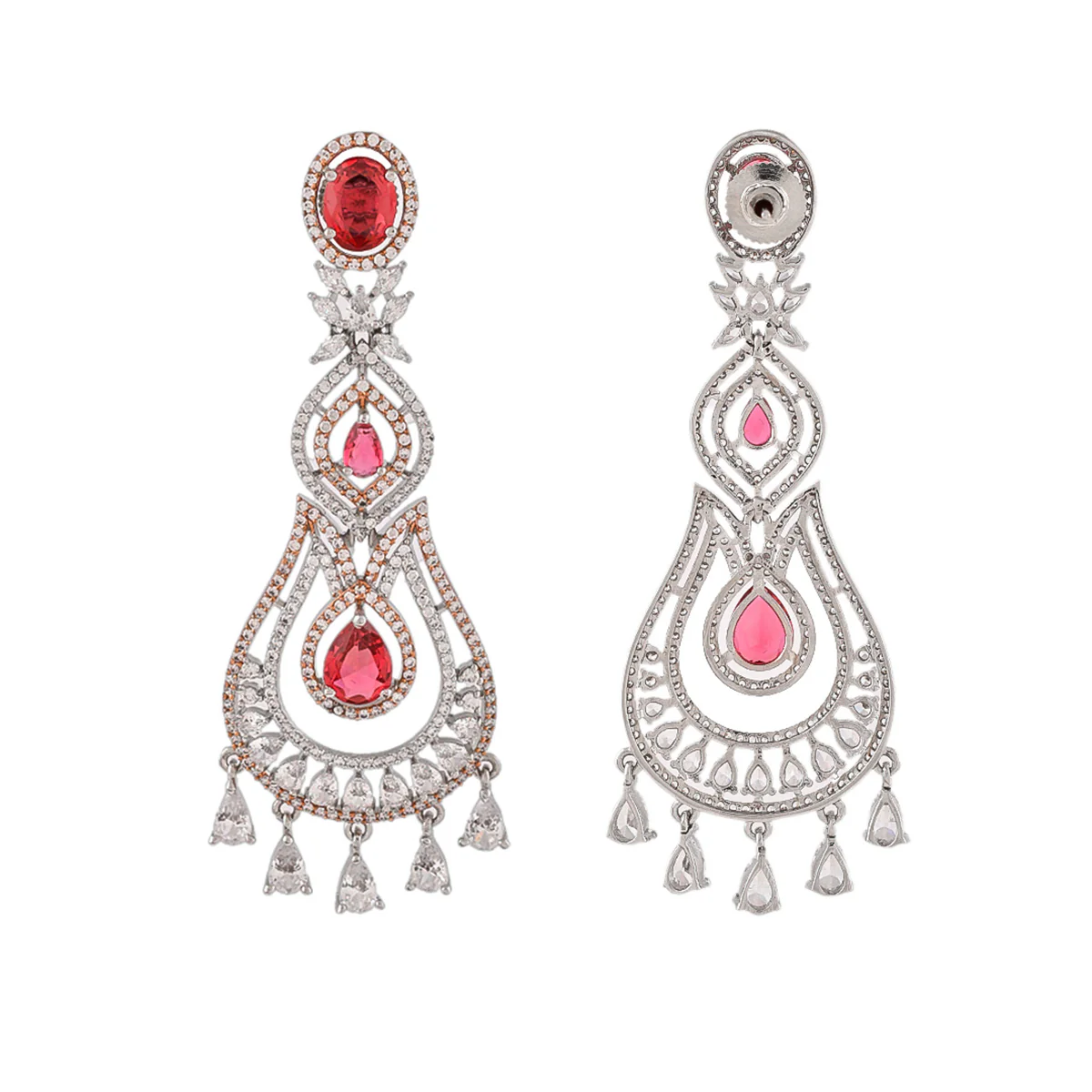 Sparkling Elegance Red and White Zirconia Dangler Earrings - Image 5