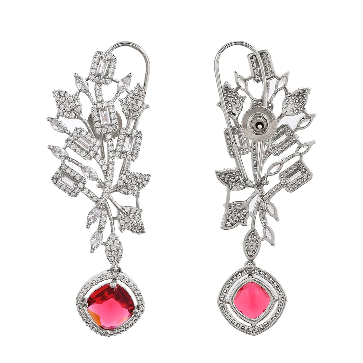 Sparkling Elegance Red Curved Cz Studded Earrings - Image 5