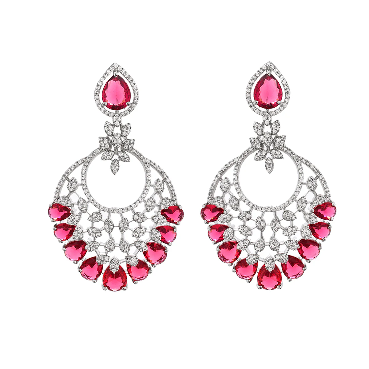 Sparkling Elegance Red Cz Studded Statement Earrings - Image 3