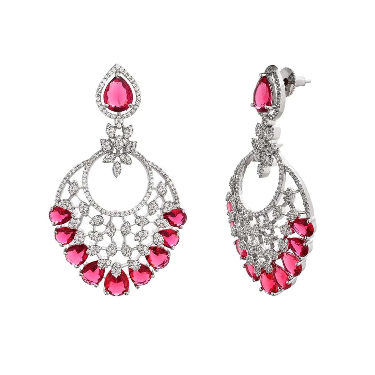 Sparkling Elegance Red Cz Studded Statement Earrings - Image 4