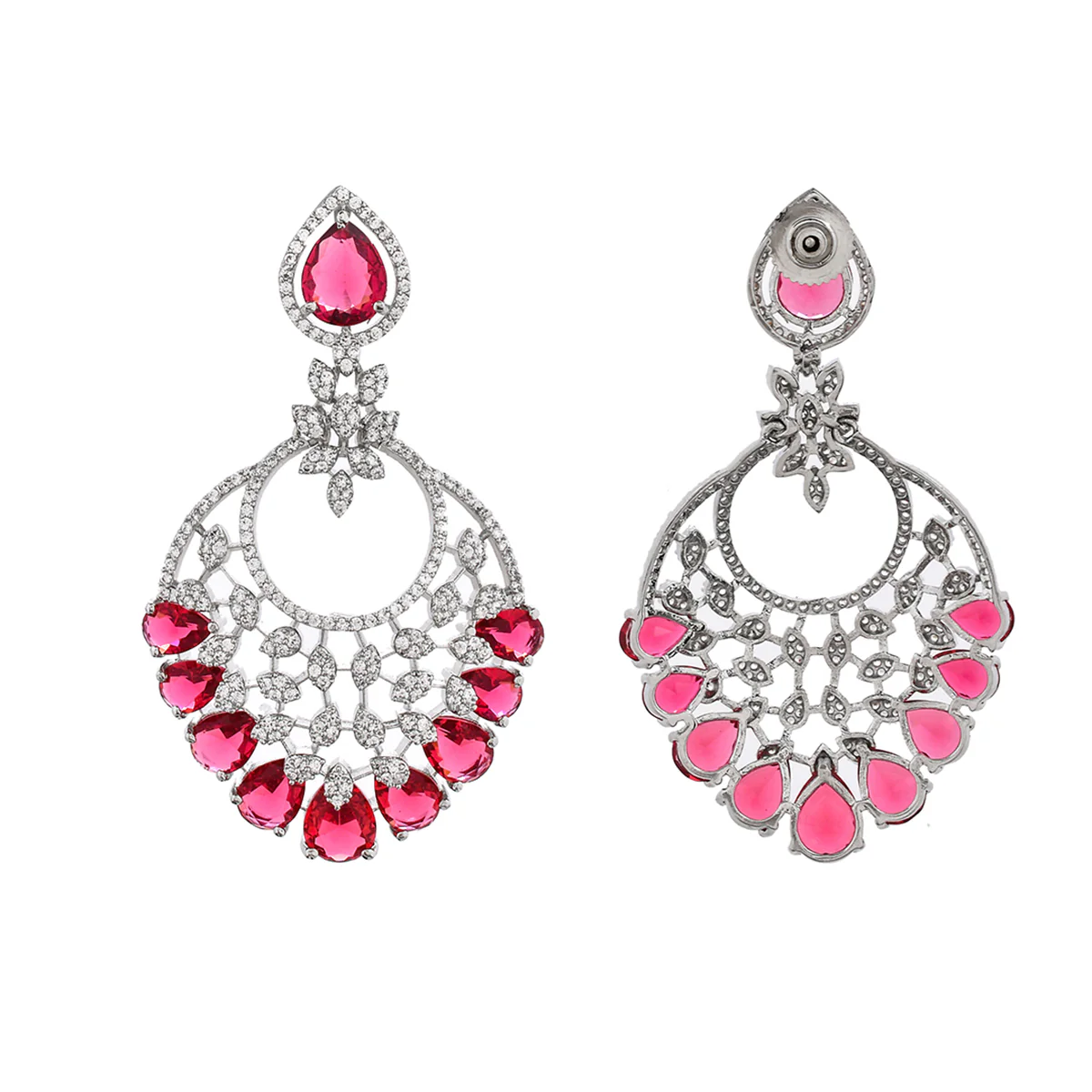 Sparkling Elegance Red Cz Studded Statement Earrings - Image 5