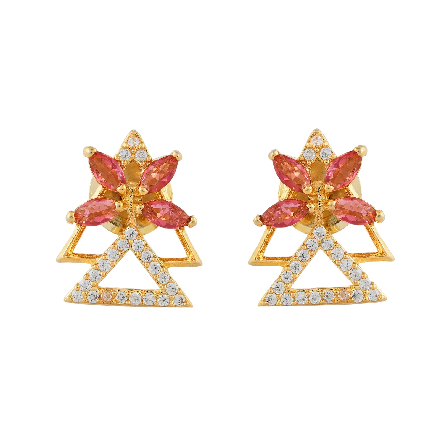 Sparkling Elegance Red Floral American Diamond Studs Earrings - Image 5