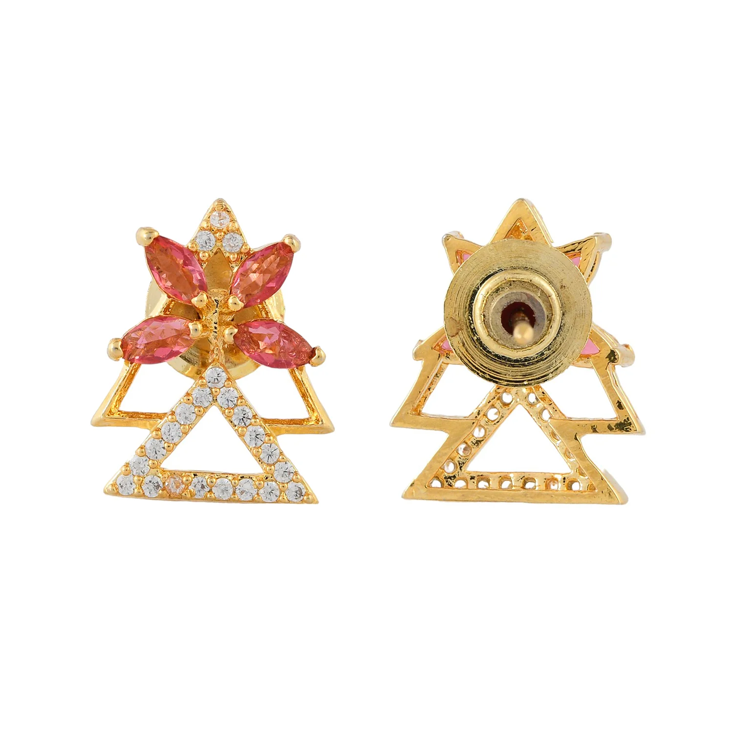 Sparkling Elegance Red Floral American Diamond Studs Earrings - Image 6