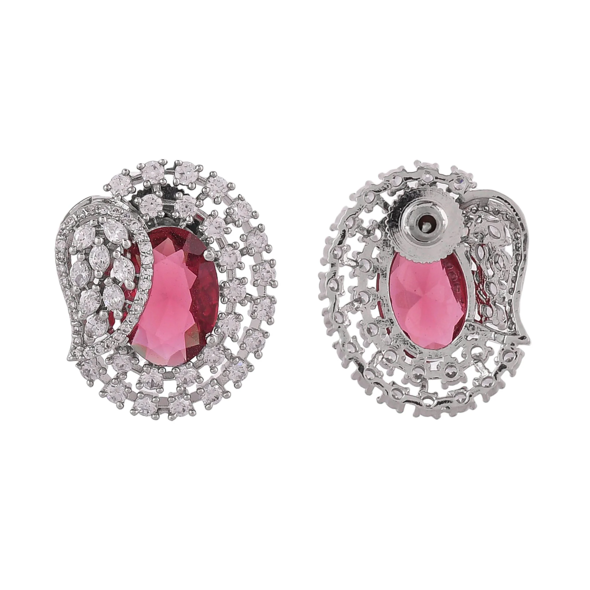 Sparkling Elegance Red Leaf Shaped Cz Studded Earrings - Image 6
