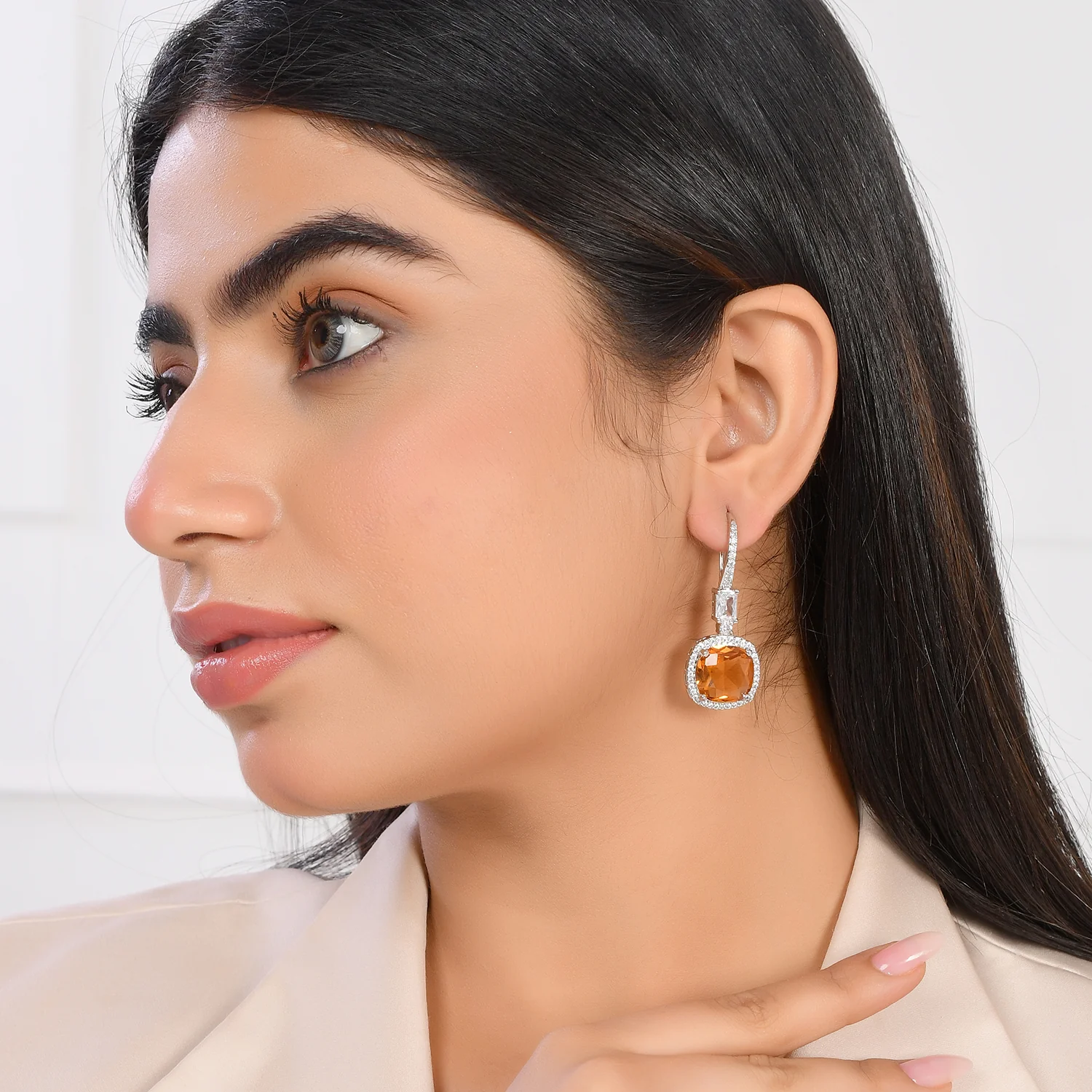 Sparkling Elegance Red Square Cut Cz Earrings - Image 2