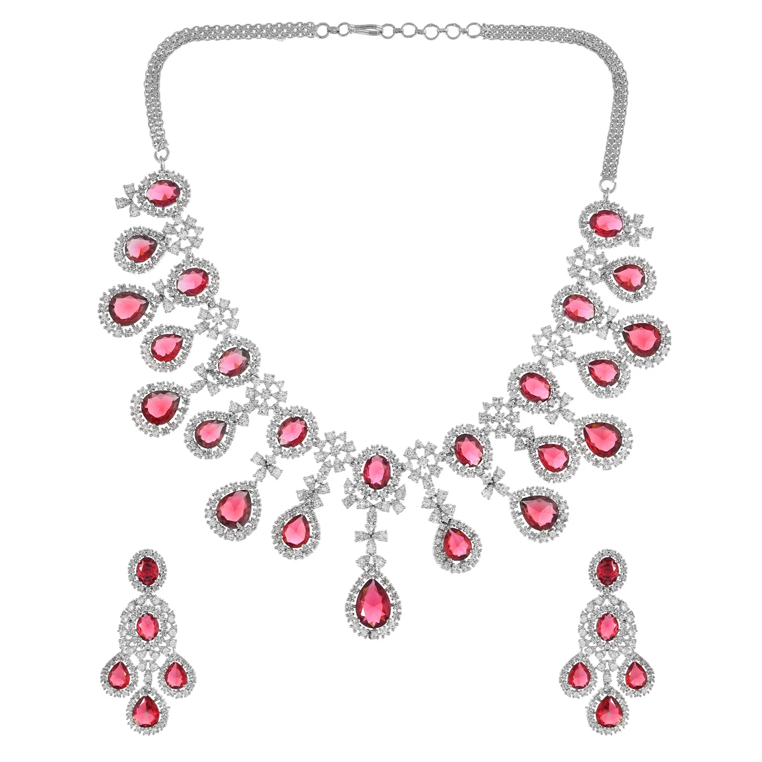 Sparkling Elegance Red Statement American Diamond Necklace Set - Image 4