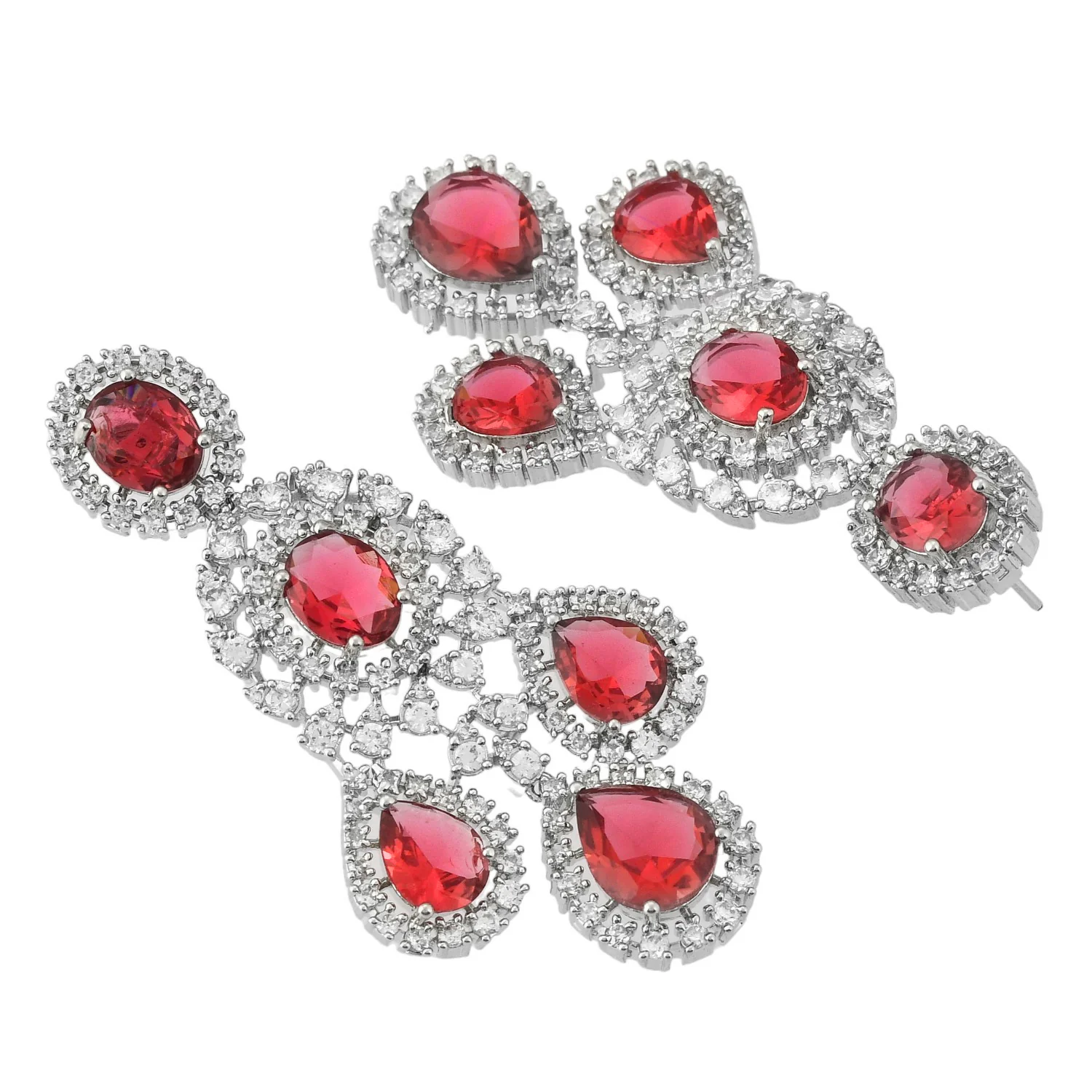 Sparkling Elegance Red Statement American Diamond Necklace Set - Image 7