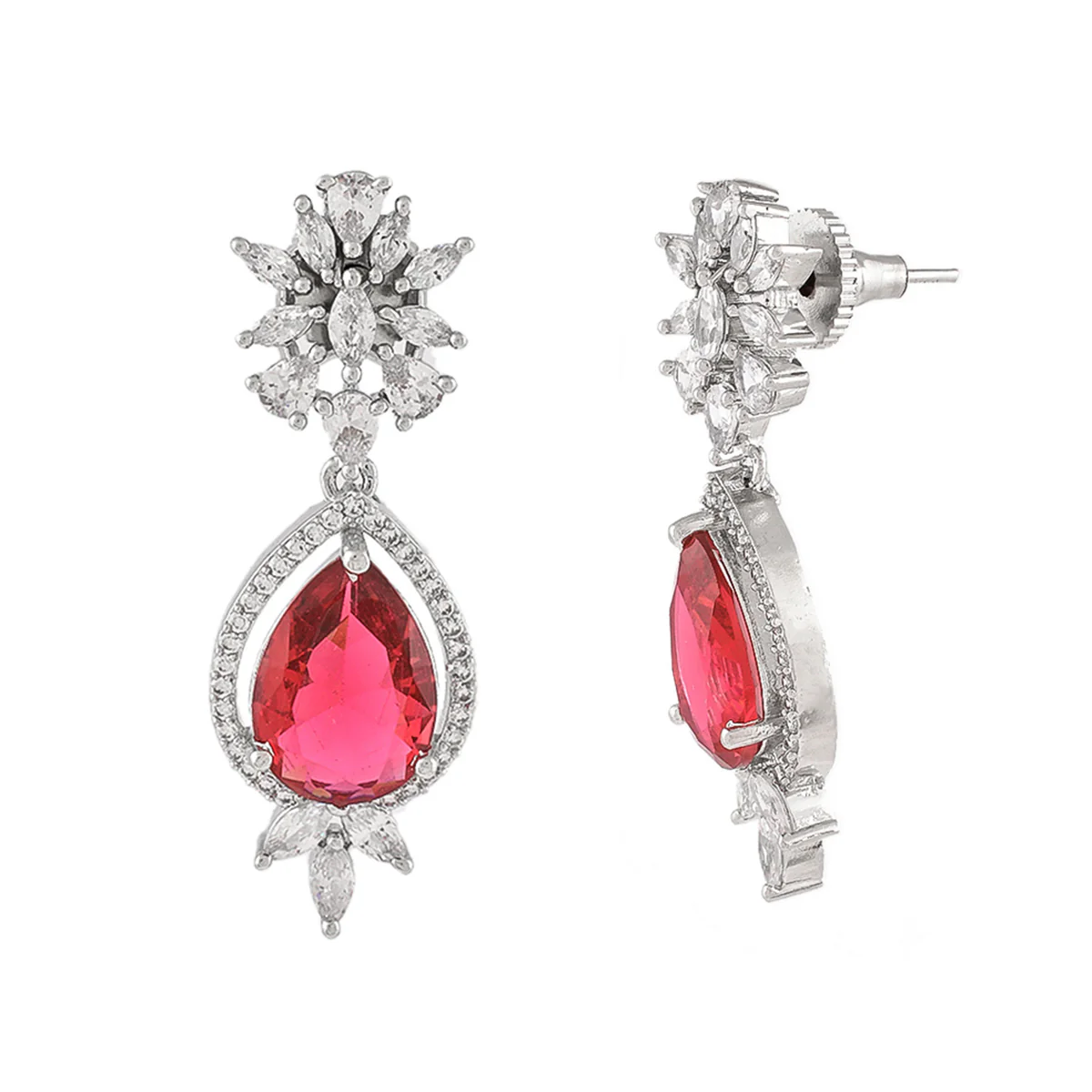 Sparkling Elegance Red Teardrop Cut Dangler Earrings - Image 4