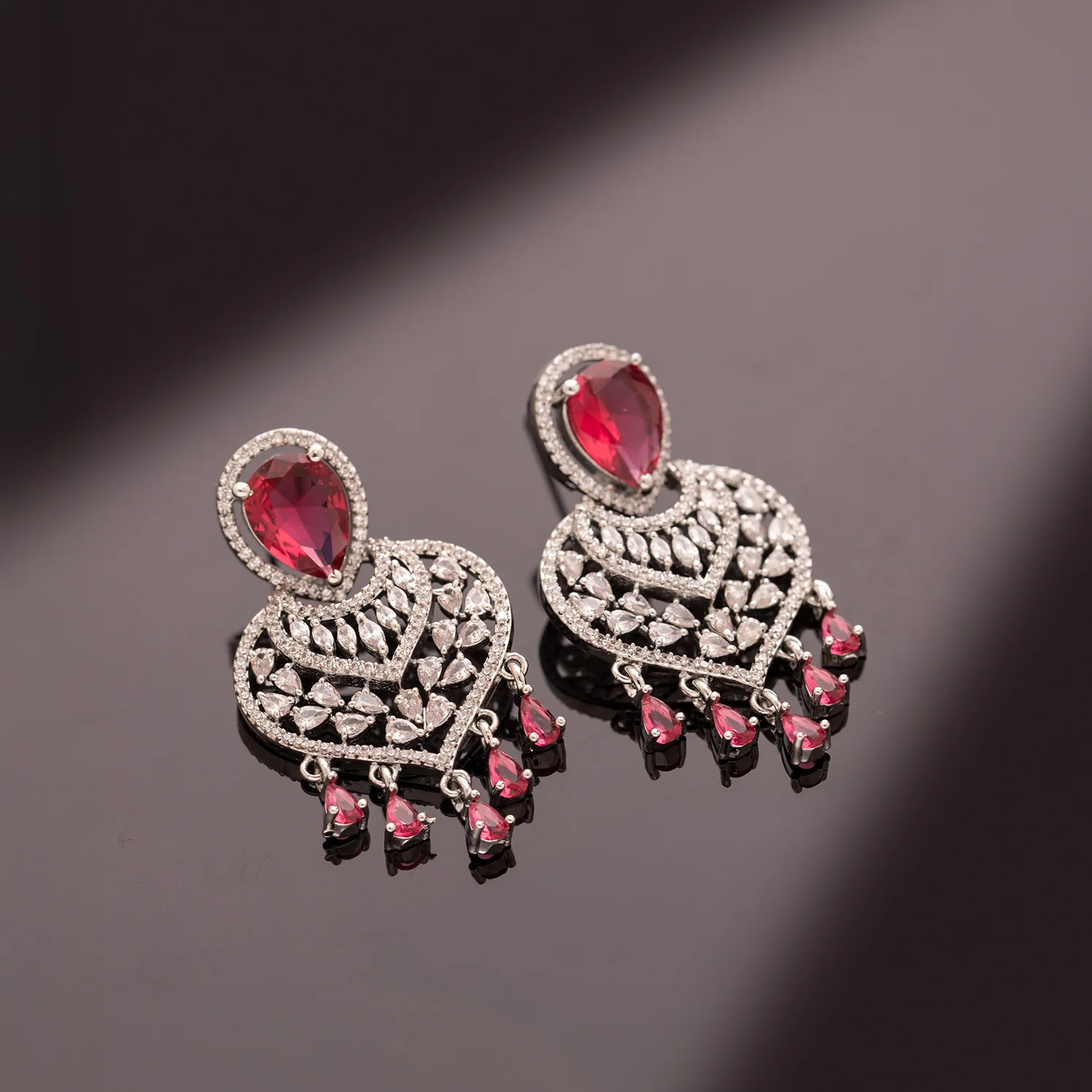 Sparkling Elegance Red Velvet American Diamond Earrings