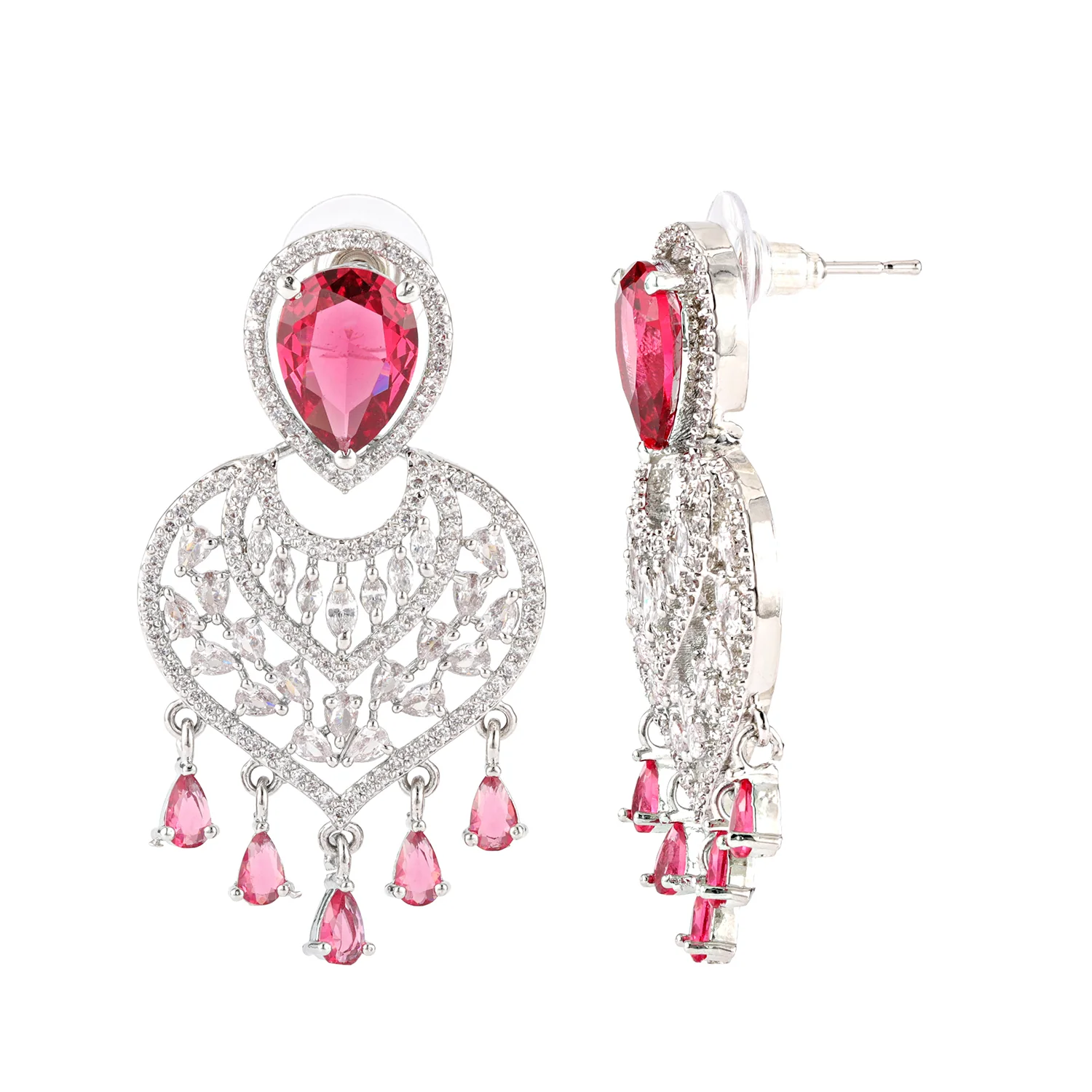 Sparkling Elegance Red Velvet American Diamond Earrings - Image 3