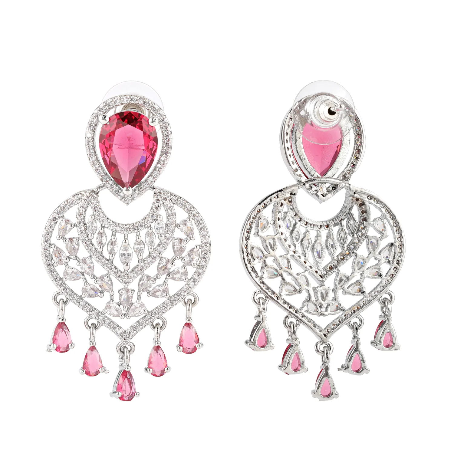 Sparkling Elegance Red Velvet American Diamond Earrings - Image 5