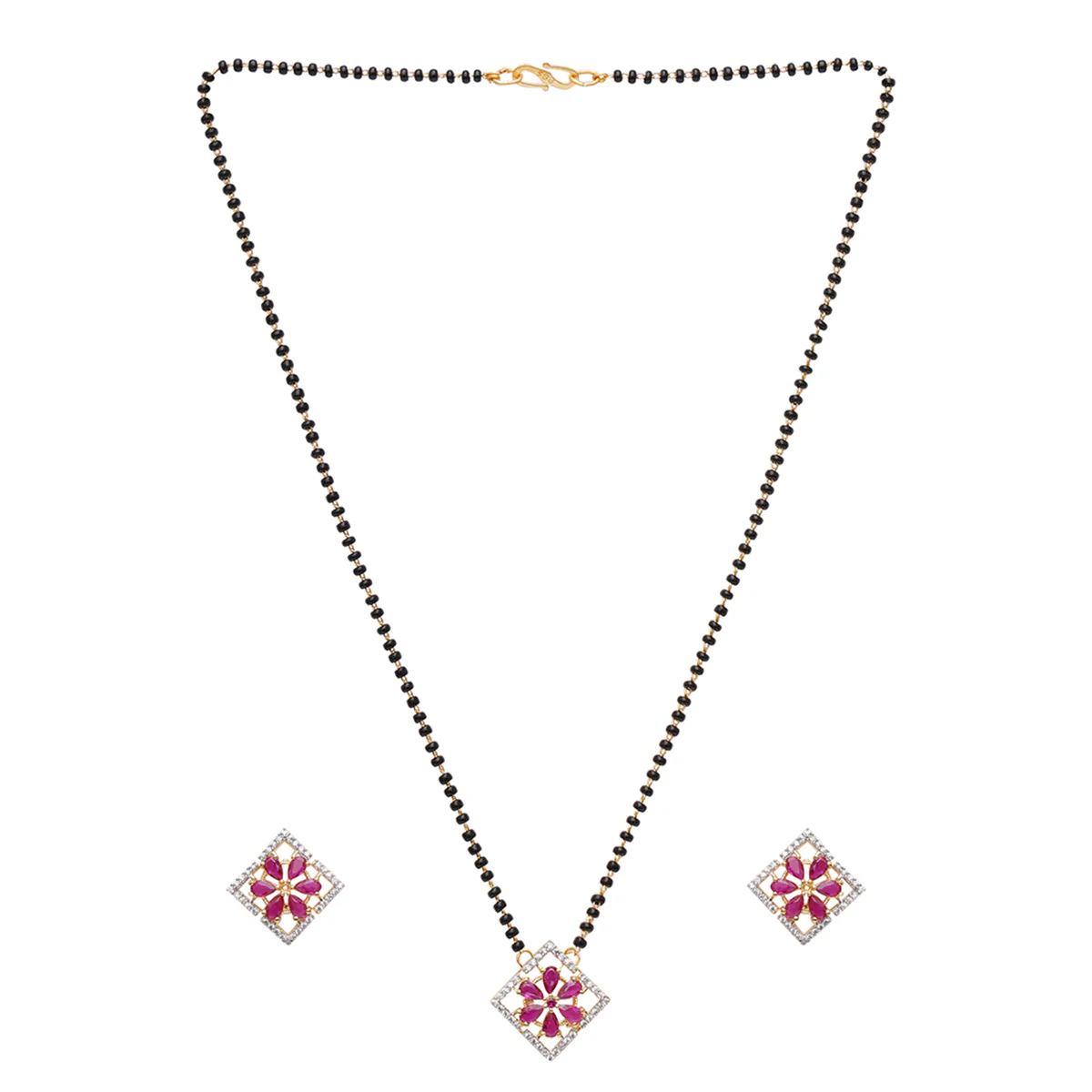 Sparkling Elegance Red Zirconia Gemstones Mangalsutra Set - Image 3