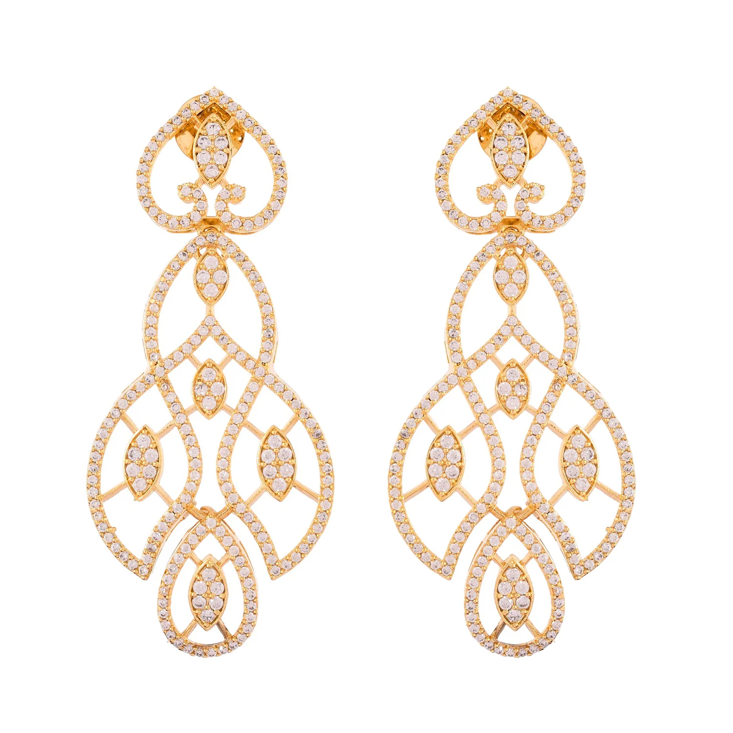 Sparkling Elegance Regal American Diamond Gold Dangler Earrings - Image 4