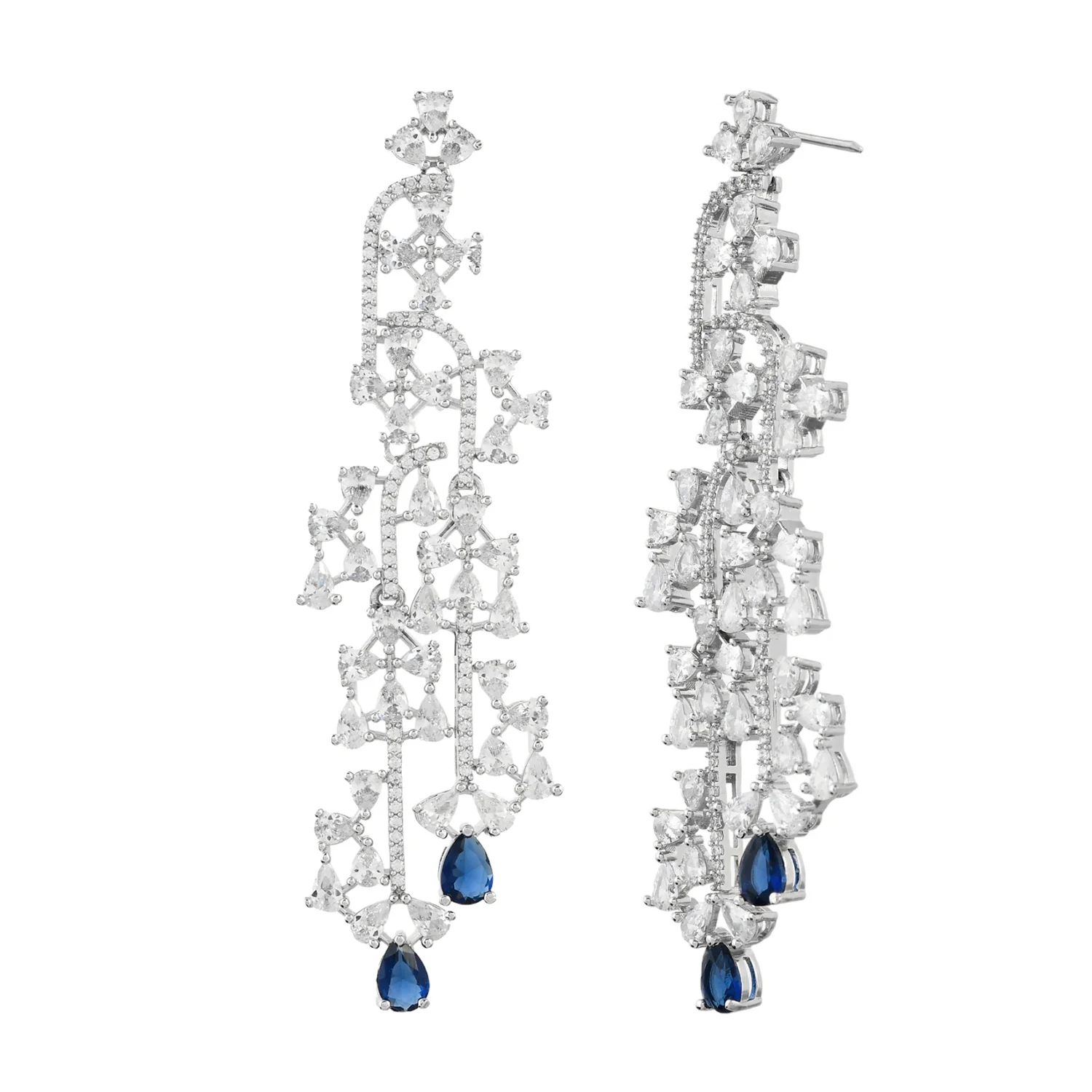 Sparkling Elegance Regal Blue Teardrop American Diamond Dangler Earrings - Image 3