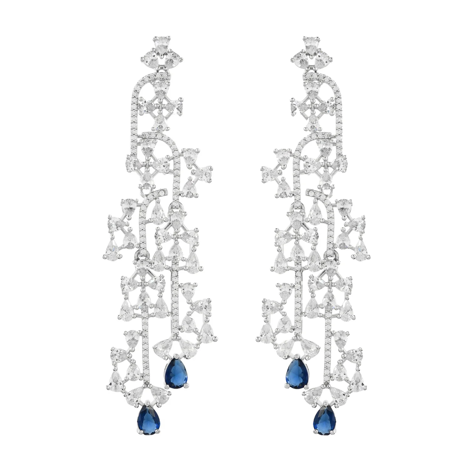 Sparkling Elegance Regal Blue Teardrop American Diamond Dangler Earrings - Image 4